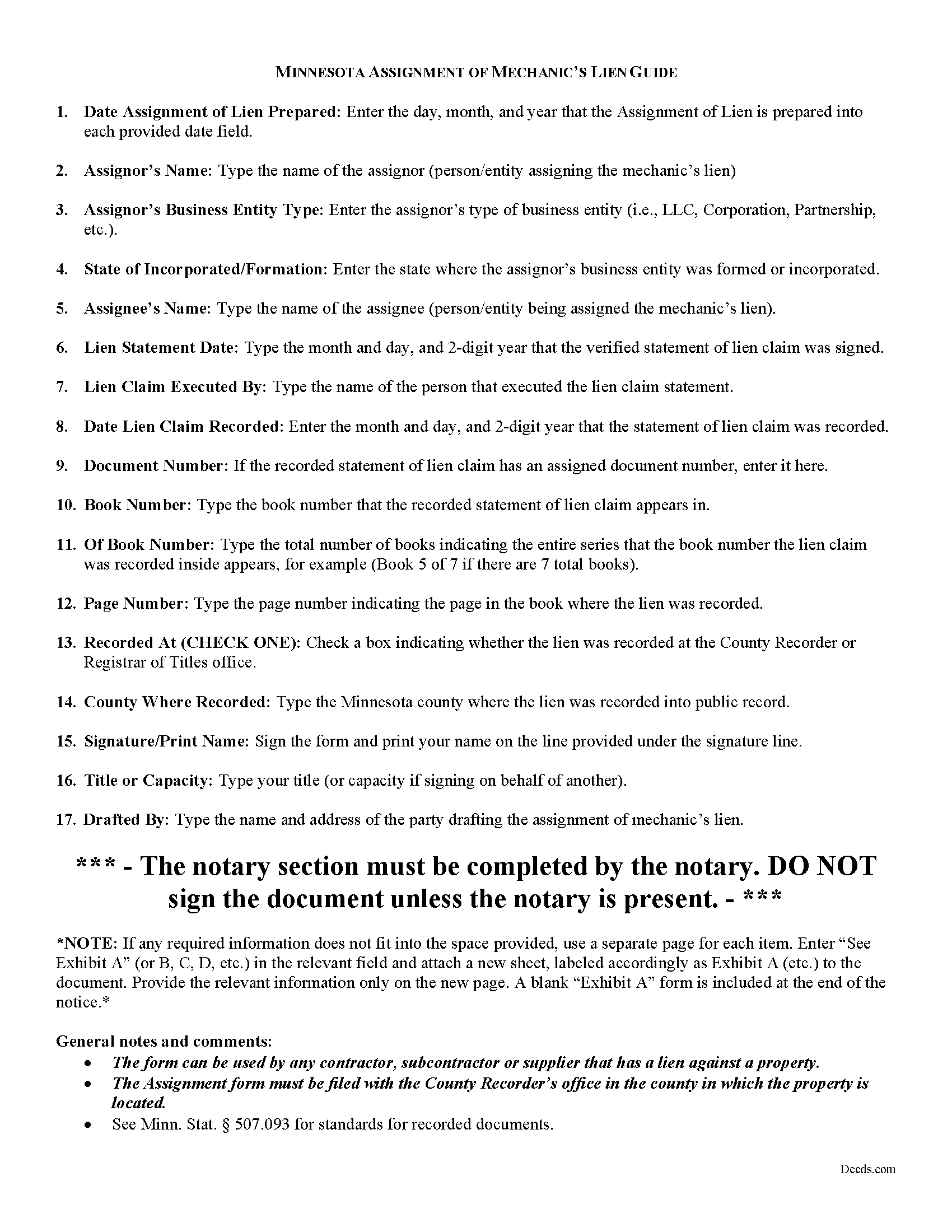 Grant County Assignment of Mechanics Lien Guide