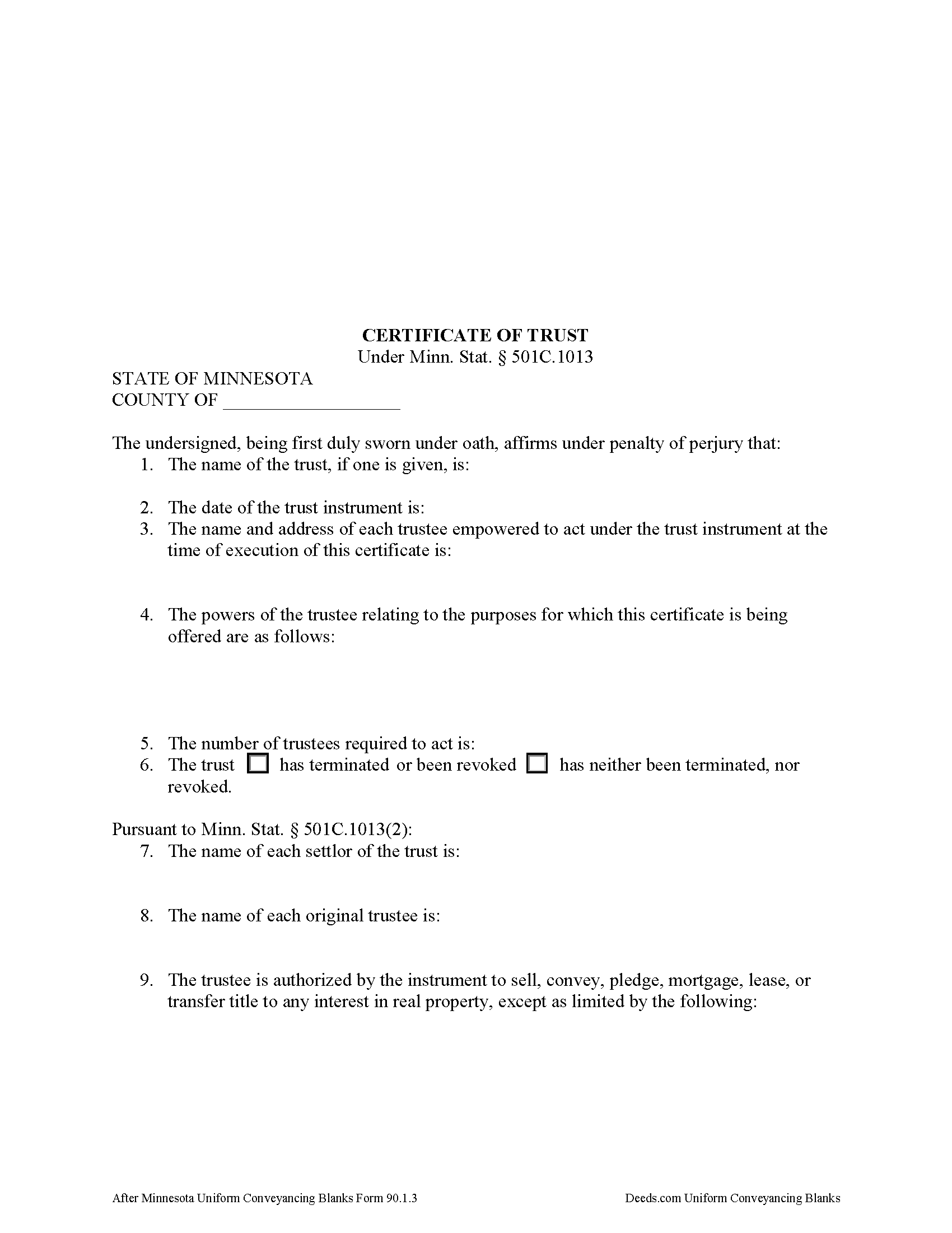 Certificate of Trust Form