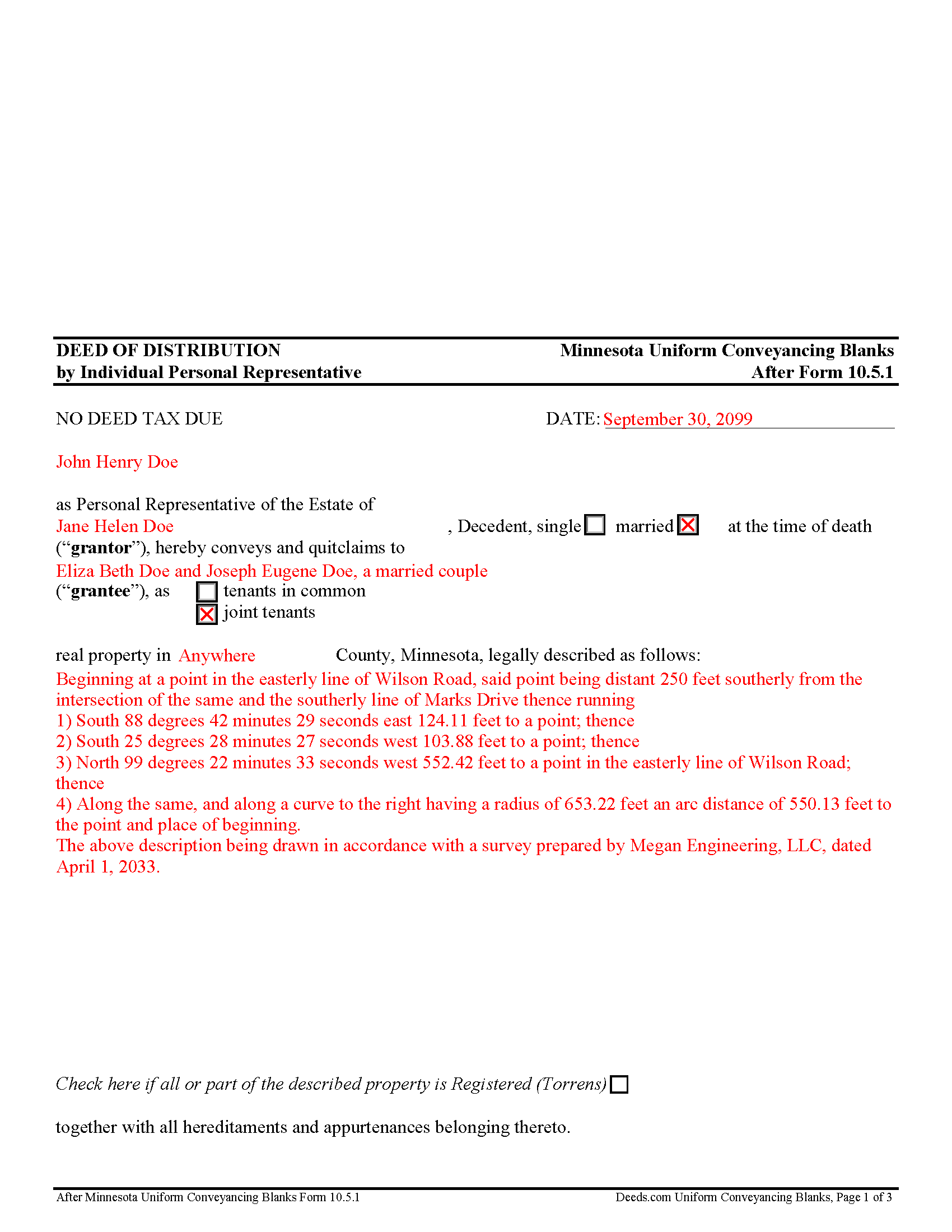 Completed Example of the Deed of Distribution Document