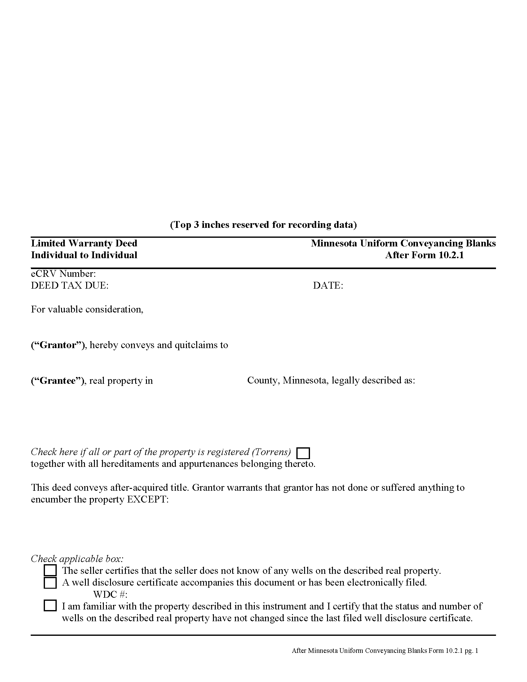 Watonwan County Limited Warranty Deed Form