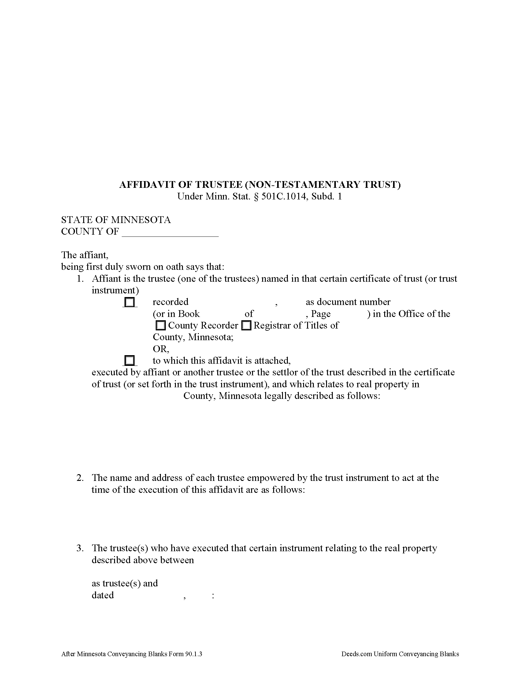 Minnesota Affidavit of Trustee for Non-testamentary Trust Image