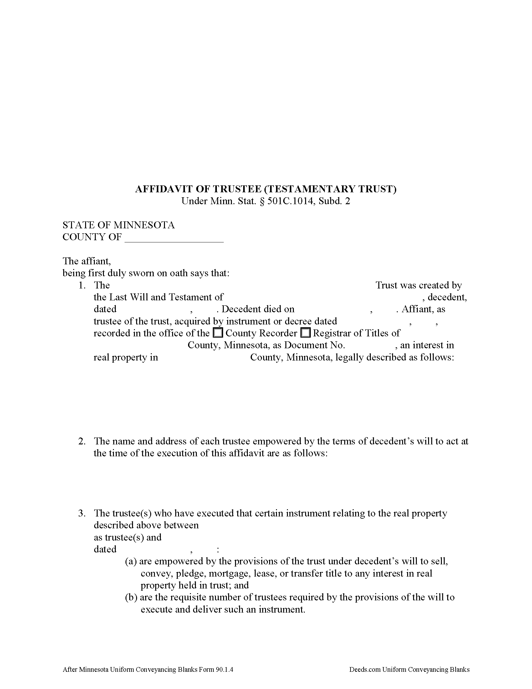 Affidavit of Trustee for Testamentary Trust