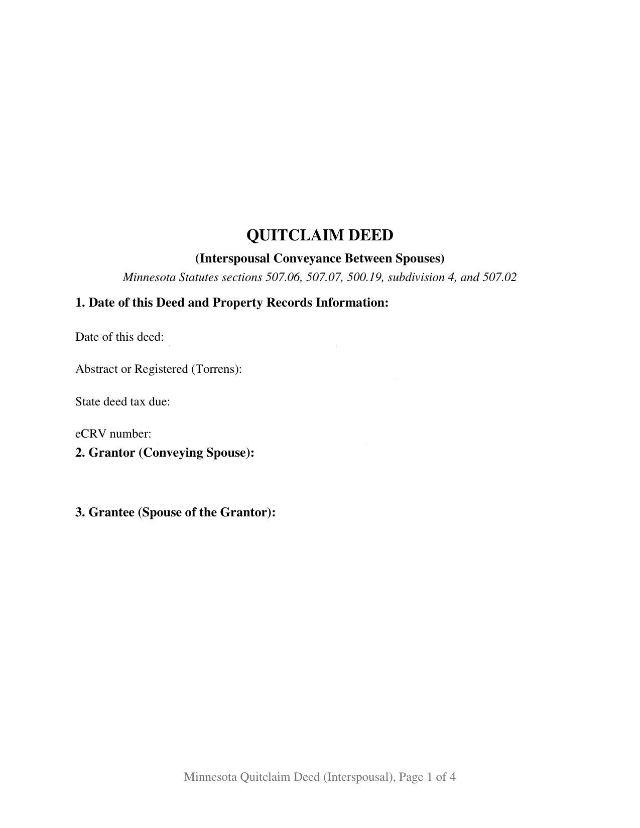 Minnesota Quitclaim Deed (Interspousal)