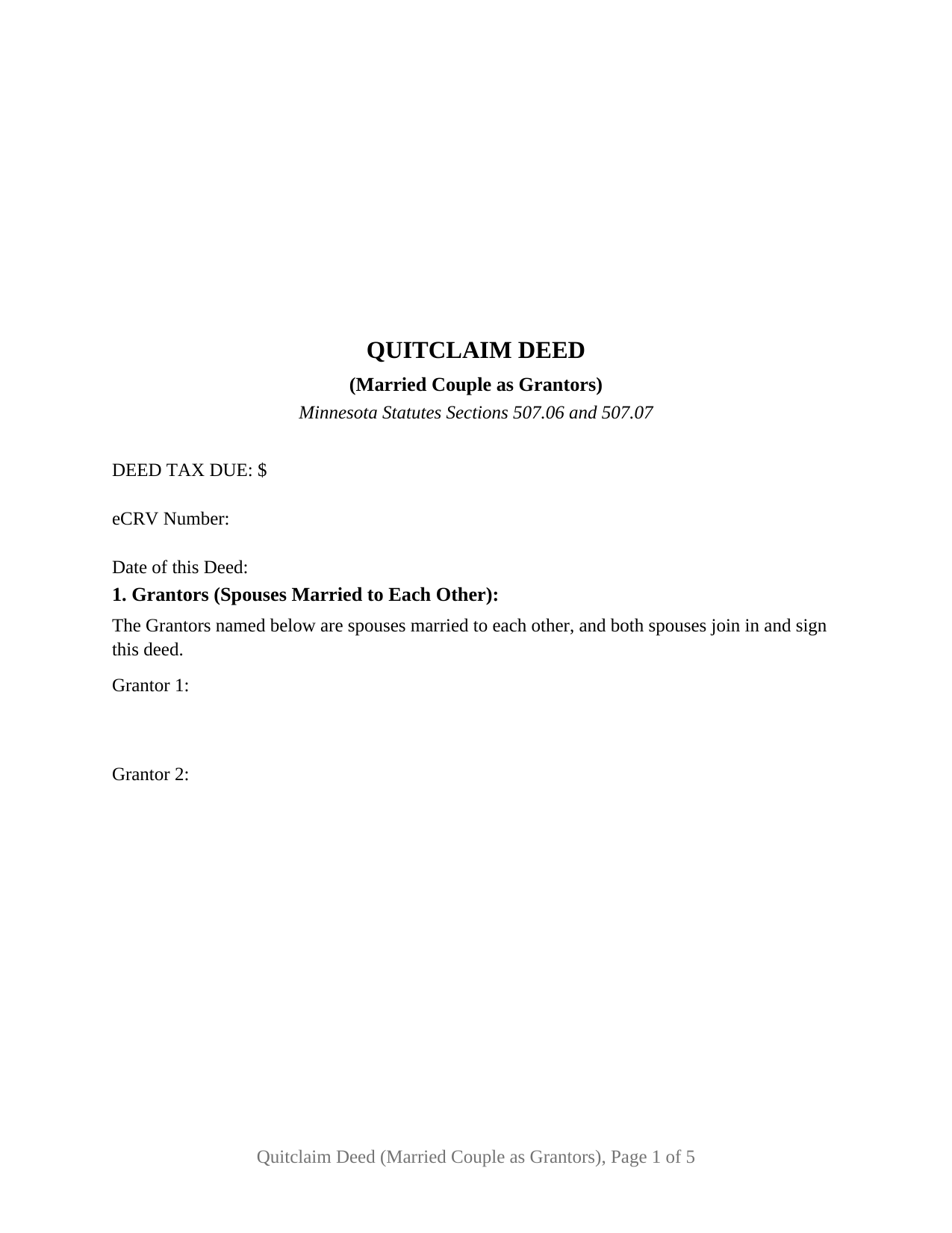 Minnesota Quitclaim Deed (Married Couple as Grantors)