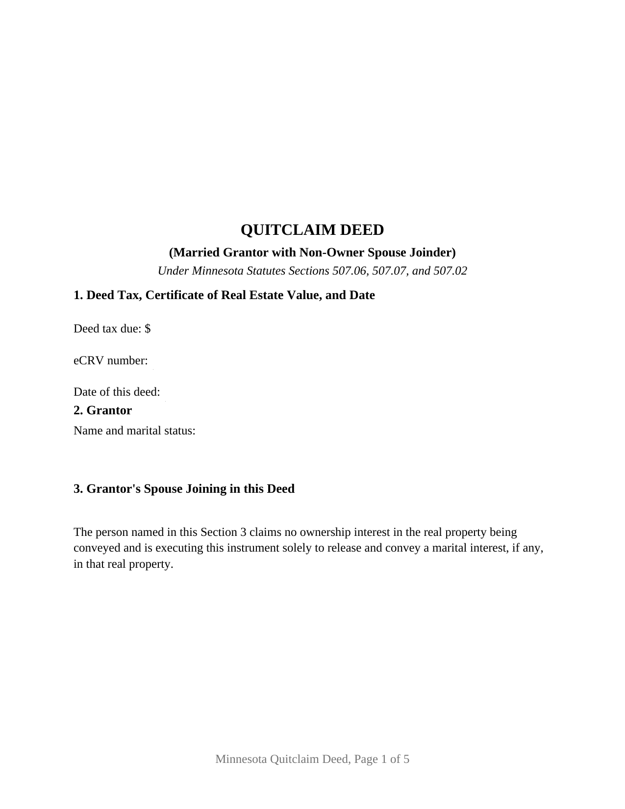 Minnesota Quitclaim Deed (Married Grantor with Non-Owner Spouse Joinder)