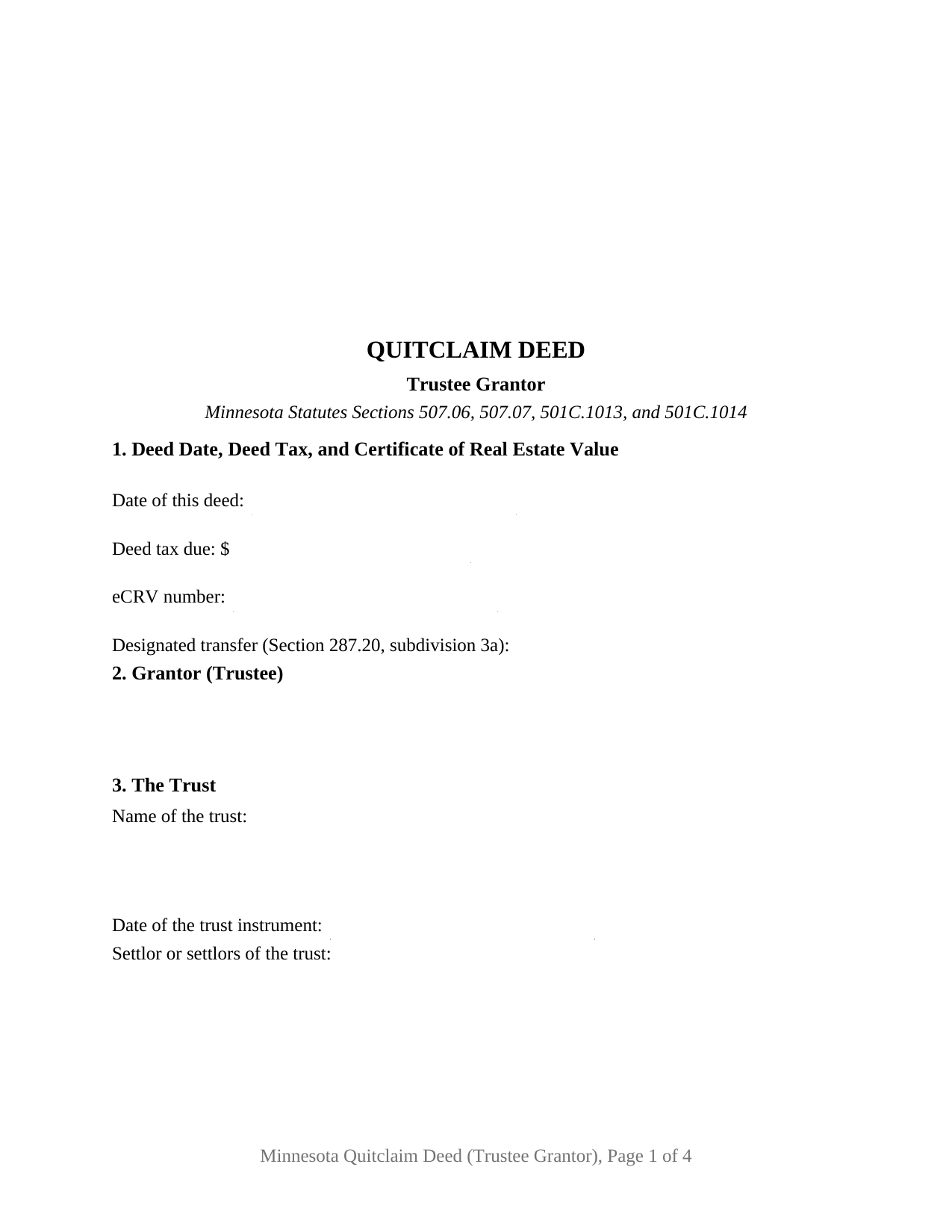 Minnesota Quitclaim Deed (Trustee Grantor)
