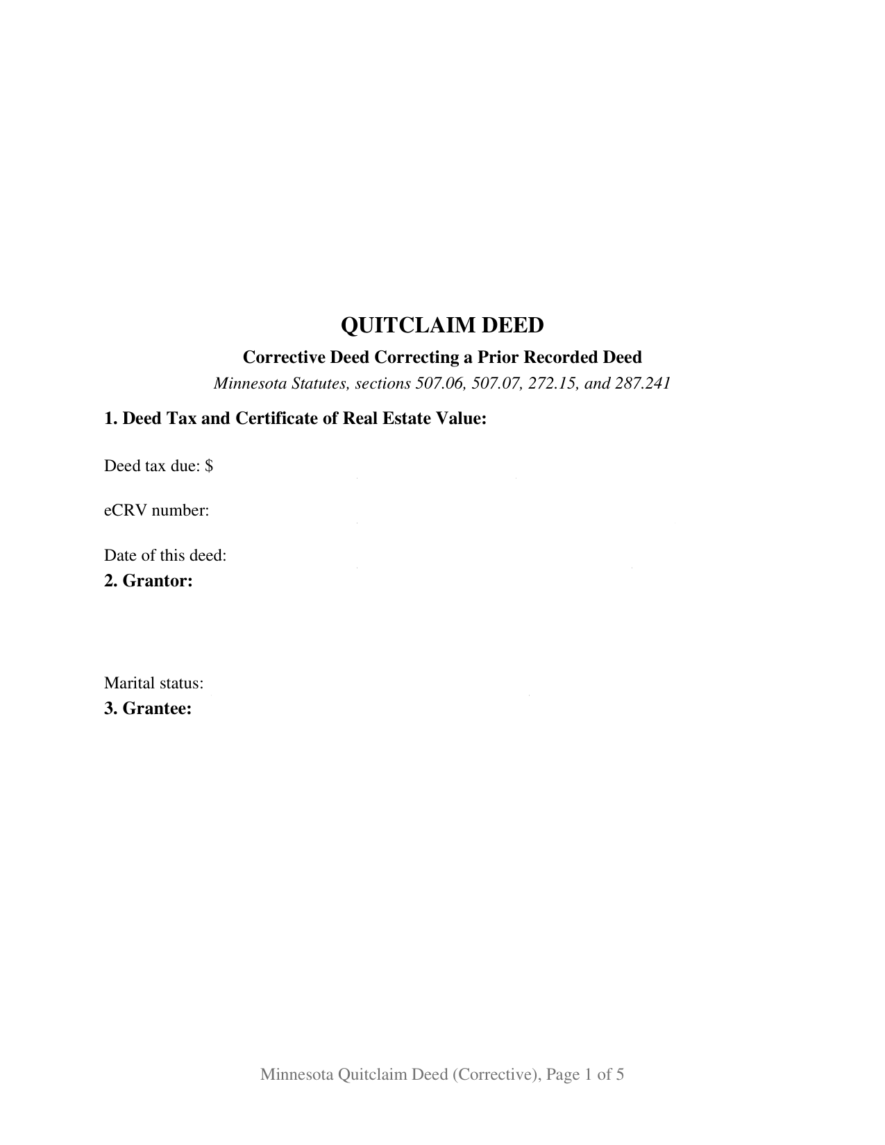 Minnesota Quitclaim Deed (Corrective)