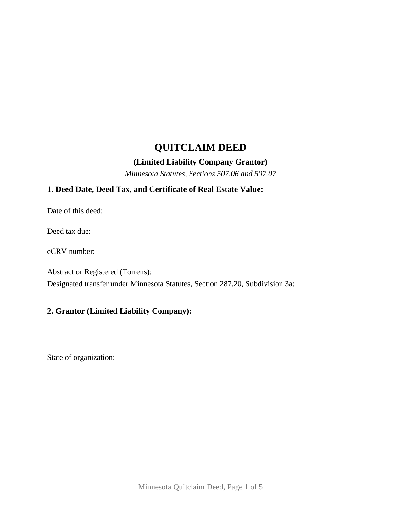Minnesota Quitclaim Deed (LLC Grantor)