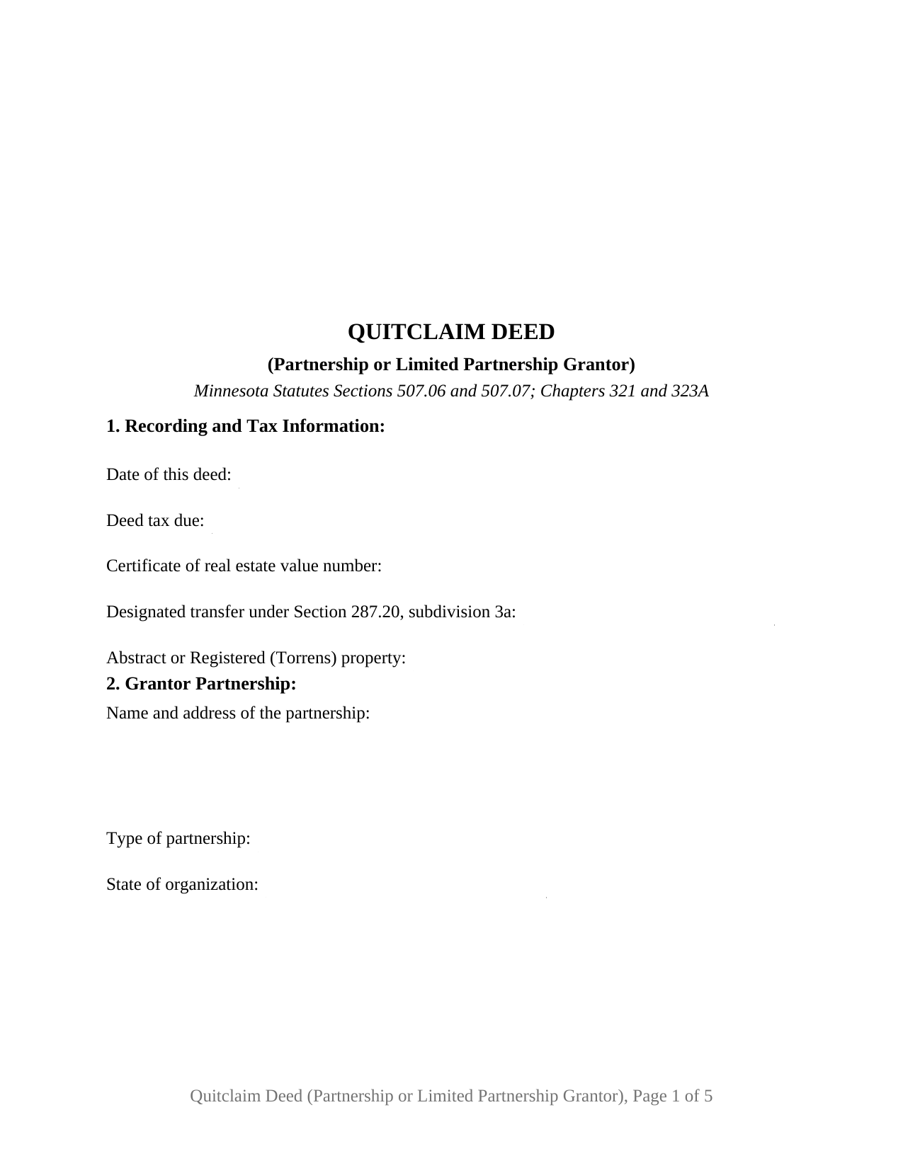 Minnesota Quitclaim Deed (Partnership or Limited Partnership Grantor)