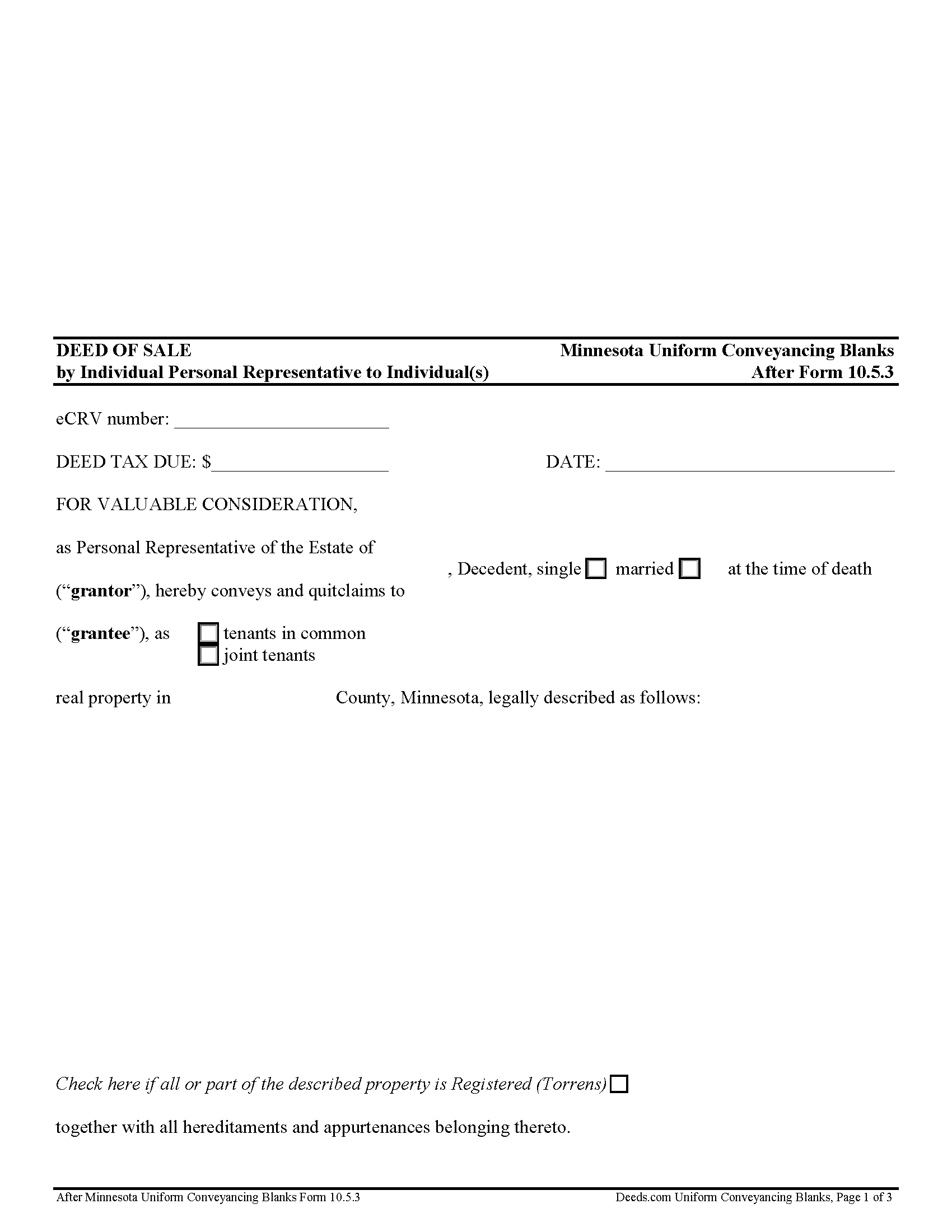 Personal Representative Deed of Sale Form