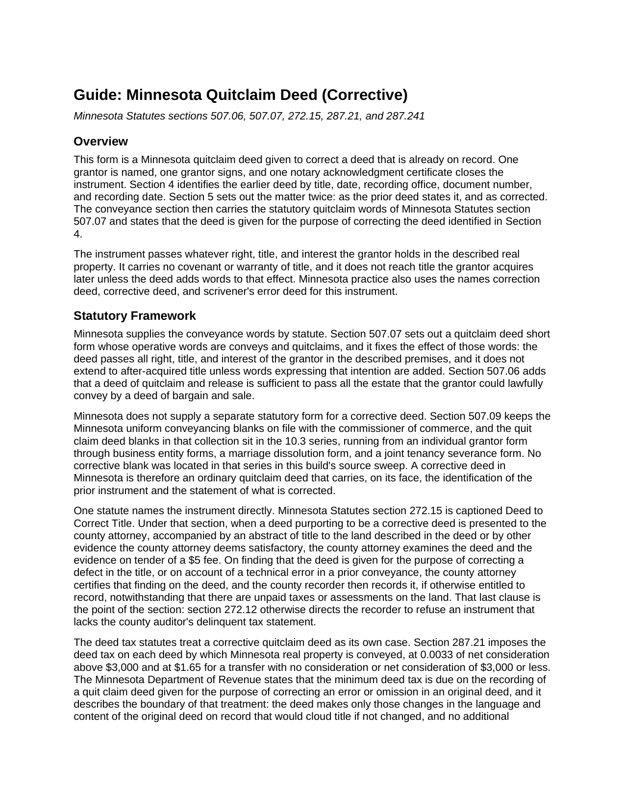 Kandiyohi County Quitclaim Deed (Corrective) Guide