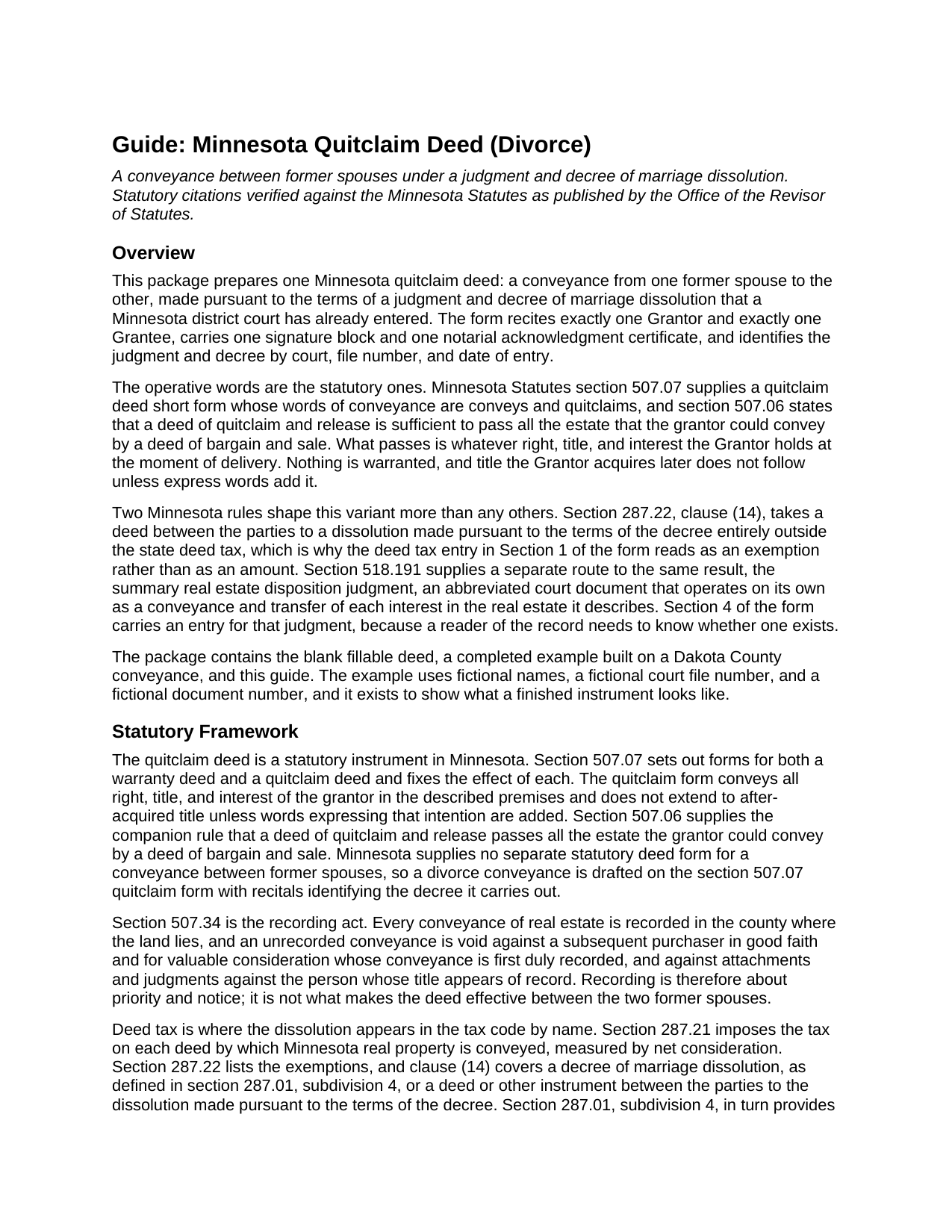 Mahnomen County Quitclaim Deed Divorce Guide