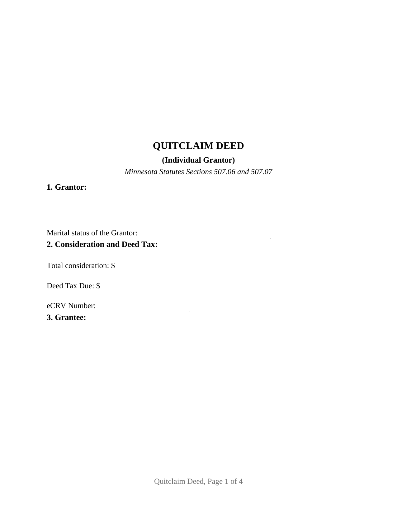 Carlton County Quitclaim Deed (Individual Grantor) Form