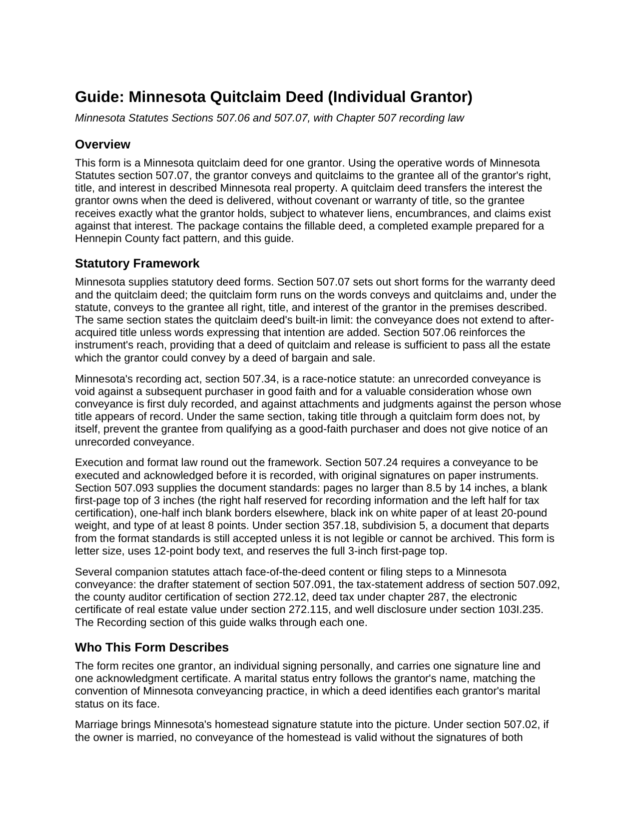 Carlton County Quitclaim Deed (Individual Grantor) Guide
