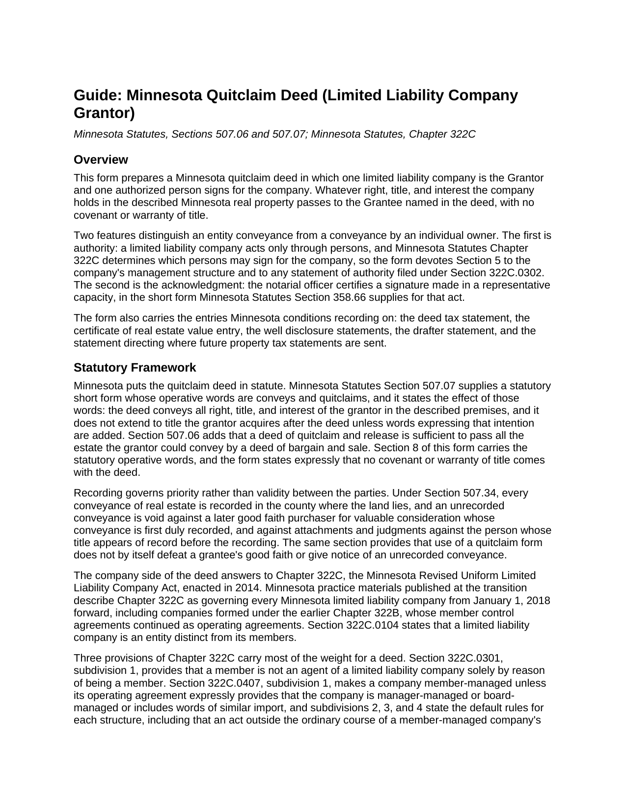 Kanabec County Quitclaim Deed (LLC Grantor) Guide