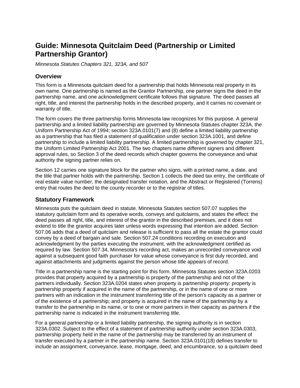 Itasca County Quitclaim Deed (Partnership or Limited Partnership Grantor) Guide