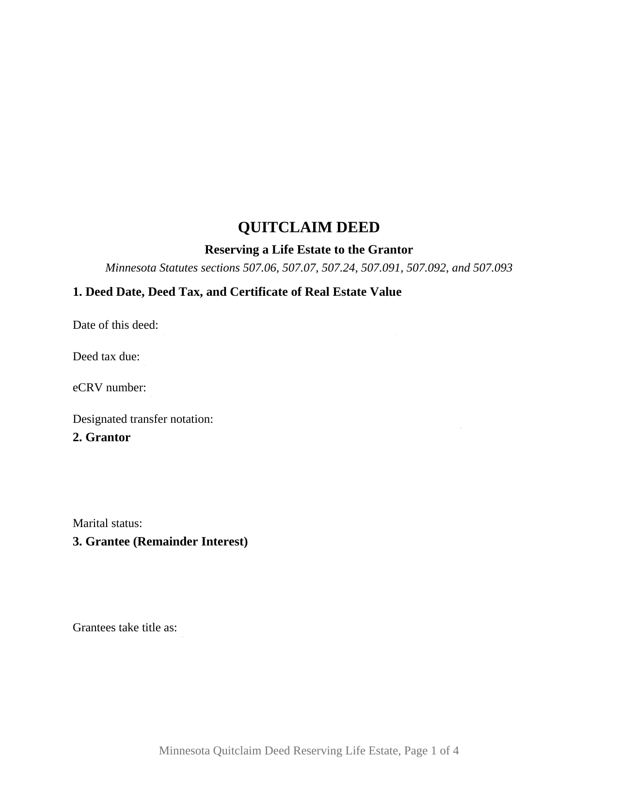 Saint Louis County Quitclaim Deed (Reserving Life Estate) Form