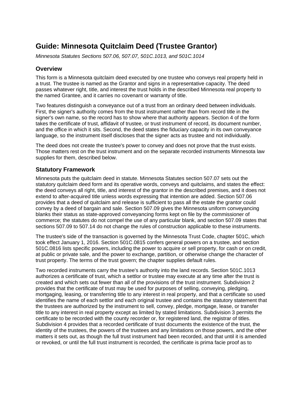 Red Lake County Quitclaim Deed (Trustee Grantor) Guide