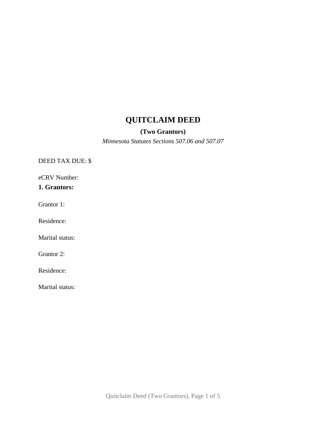 Freeborn County Quitclaim Deed (Two Grantors) Form