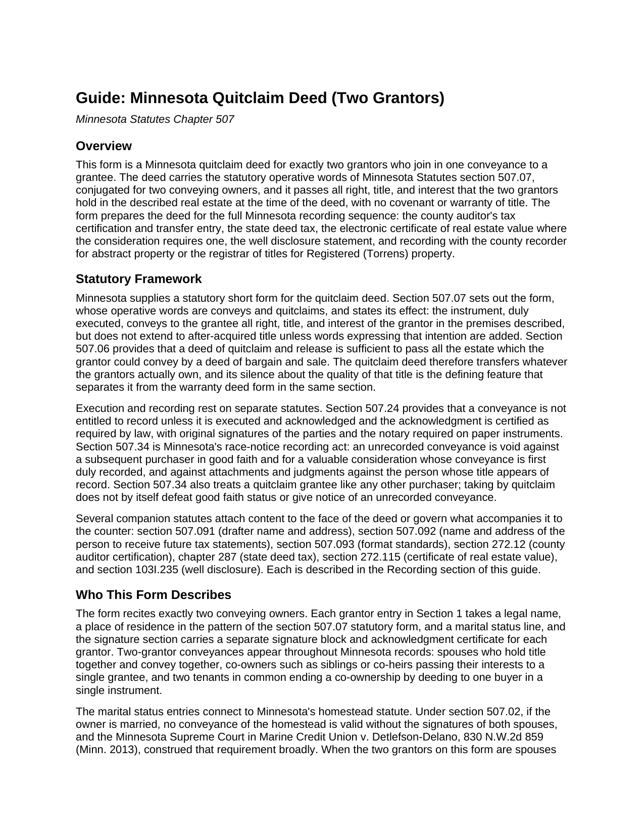 Freeborn County Quitclaim Deed (Two Grantors) Guide