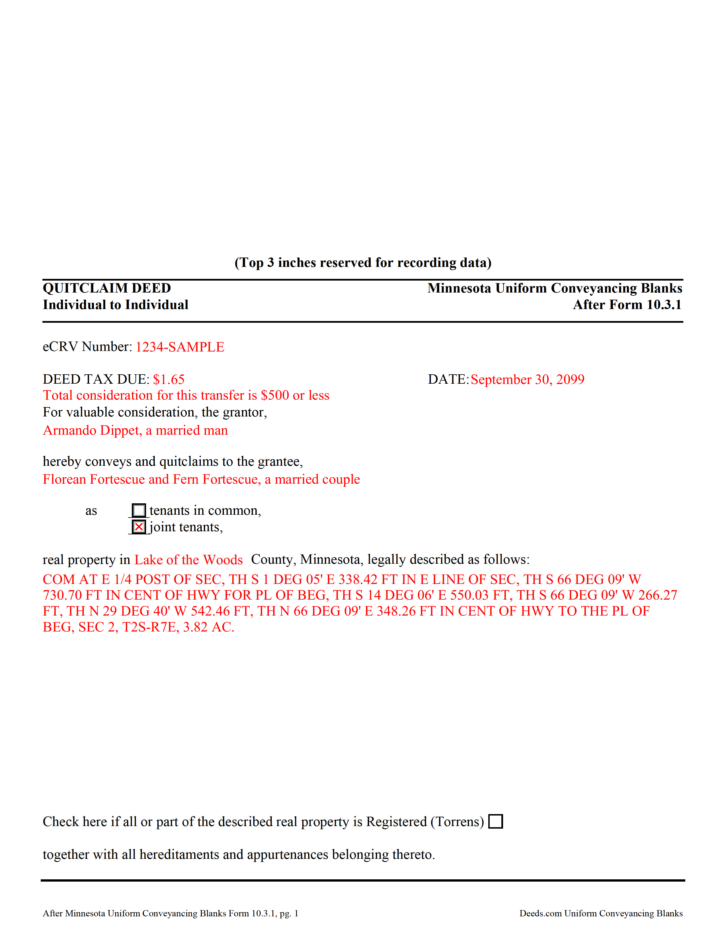 Grant County Completed Example of the Quitclaim Deed Document