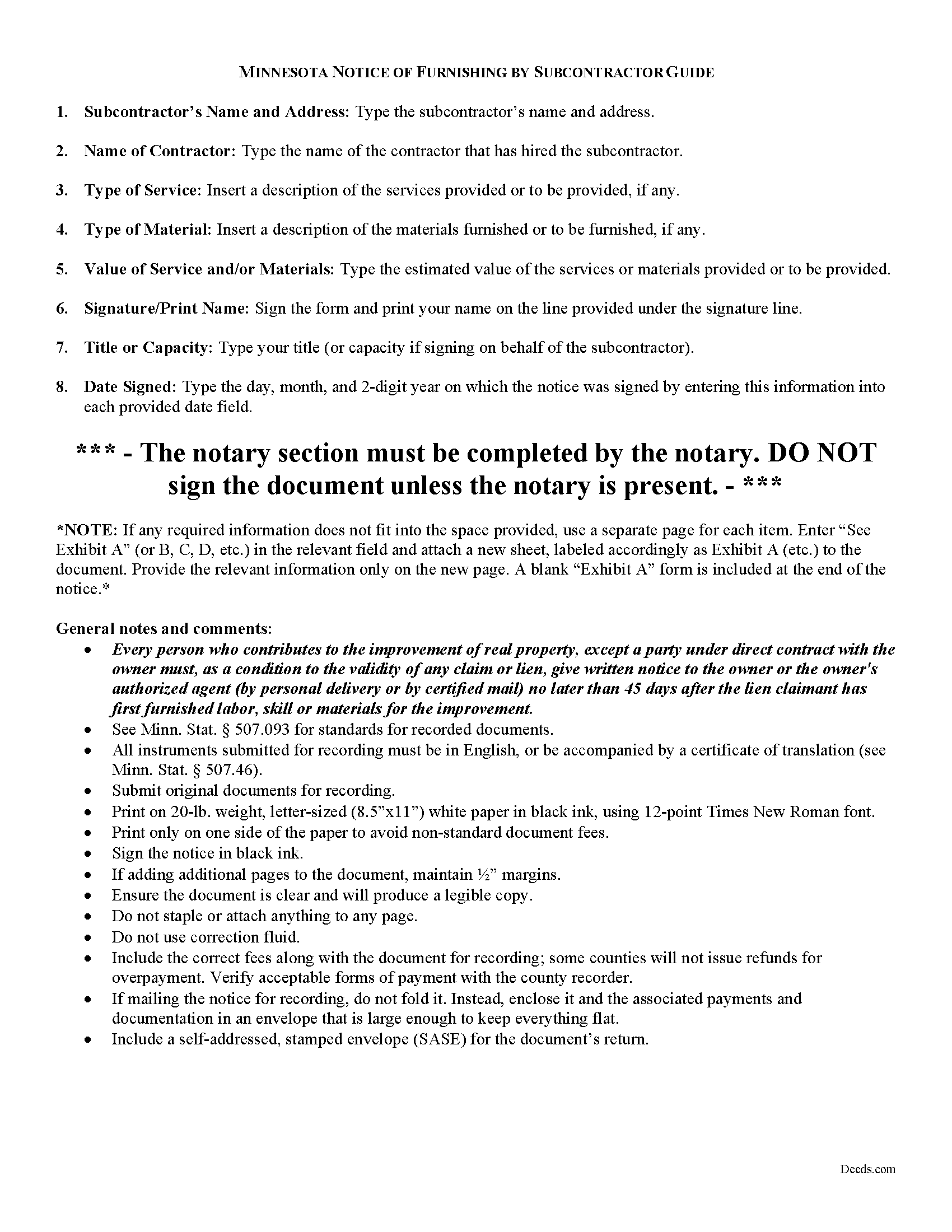 Grant County Subcontractor Notice of Furnishing Guide