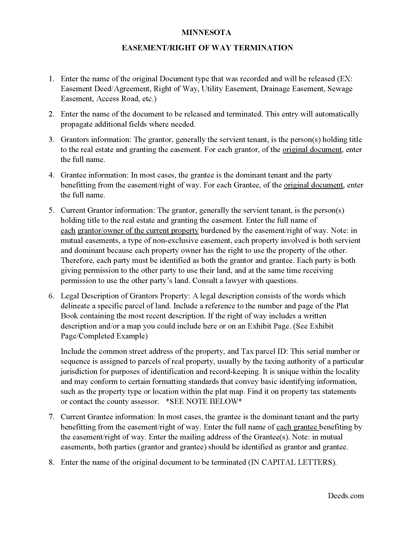 Grant County Guidelines for Release of Easement