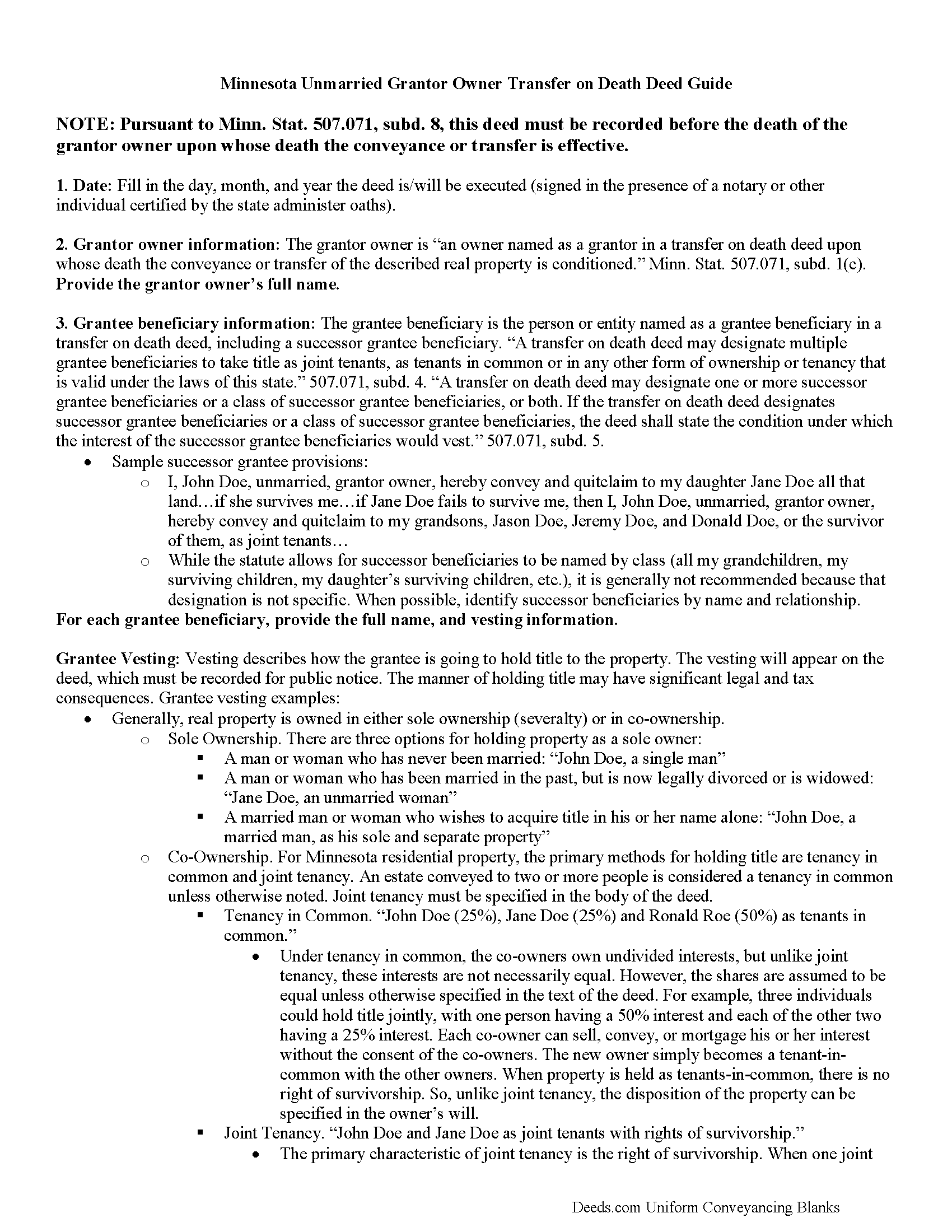 Grant County Transfer on Death Deed by Unmarried Owner Guide