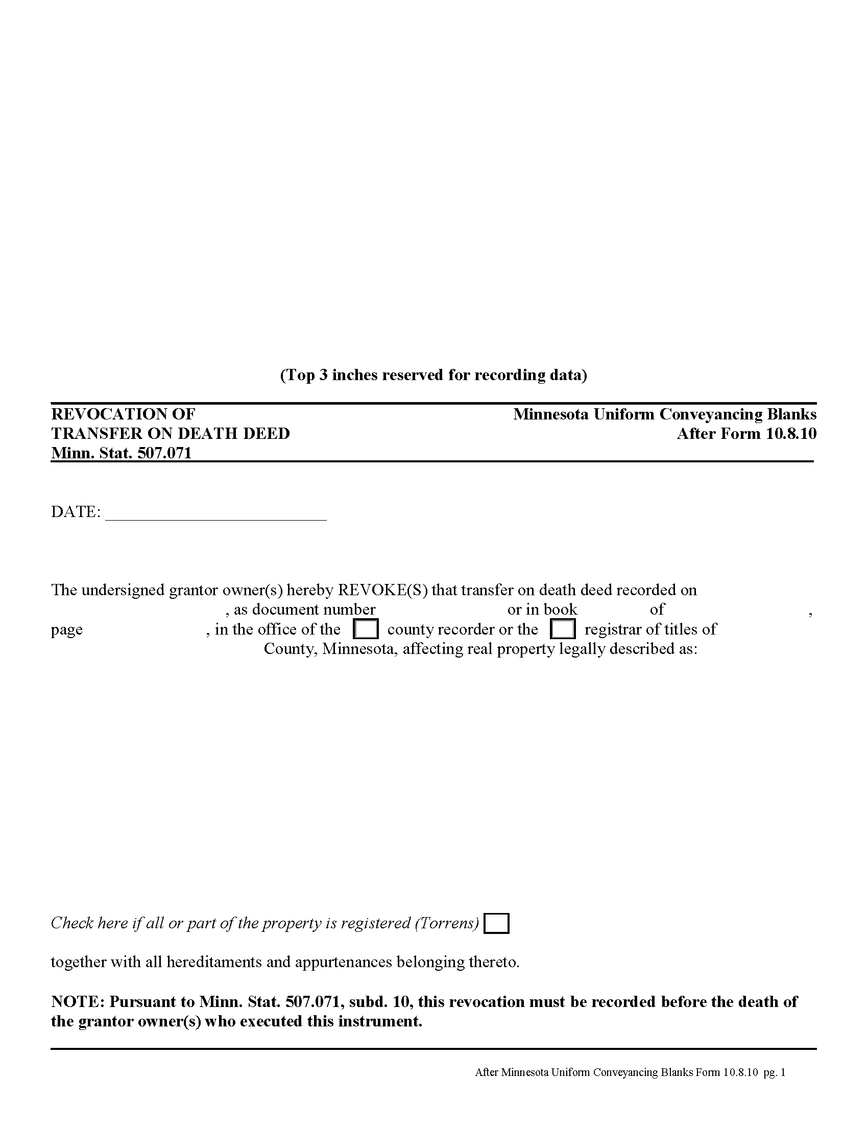 Goodhue County Transfer on Death Revocation Form