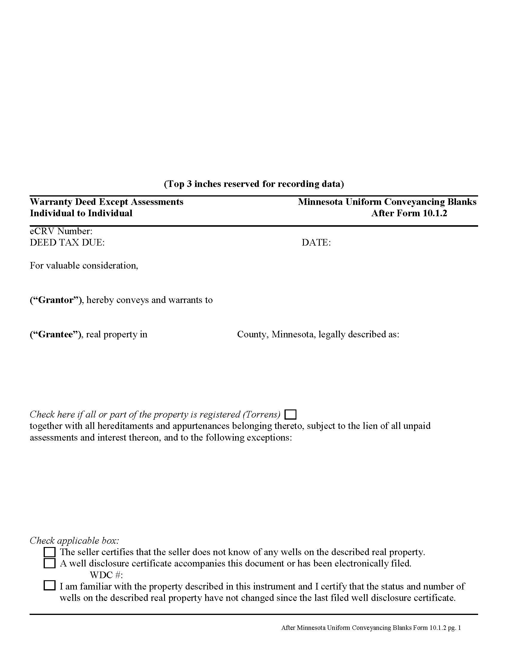 Warranty Deed Excluding Assessment Form