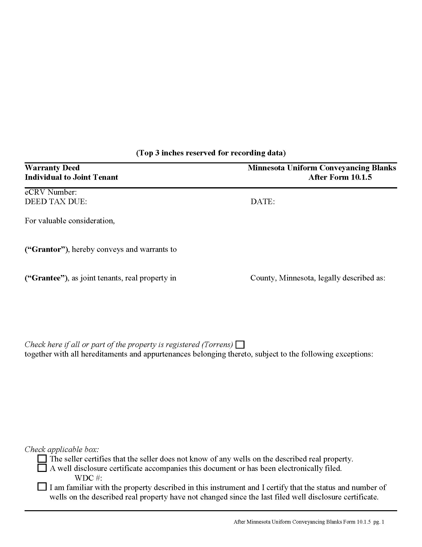 Grant County Warranty Deed from Individual to Joint Tenants Form