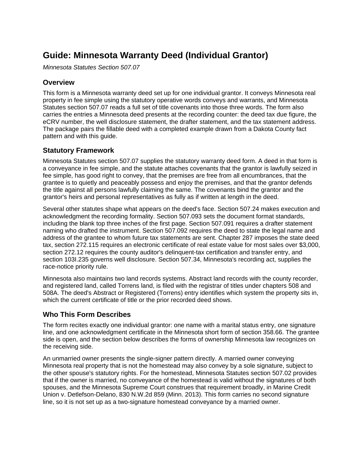 Carlton County Warranty Deed (Individual Grantor) Guide