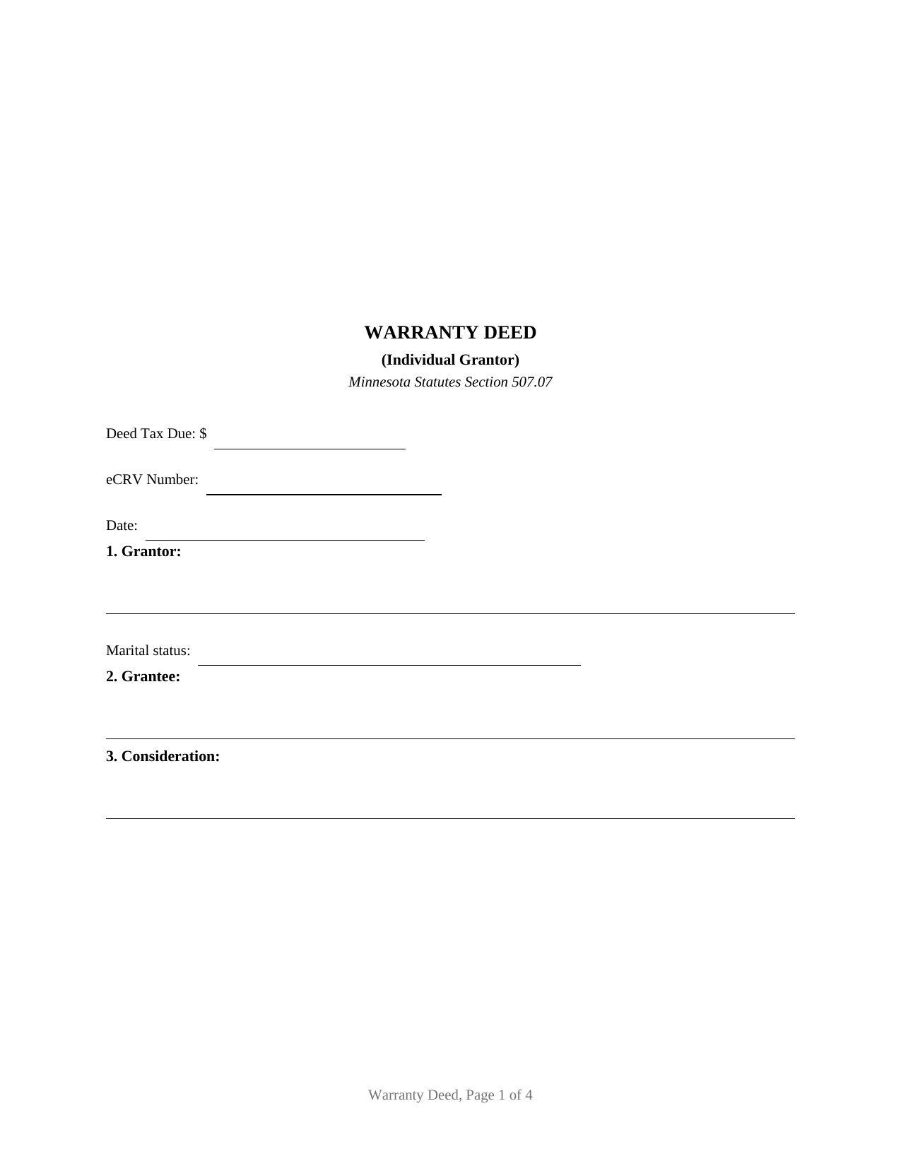 Carlton County Warranty Deed (Individual Grantor) Form