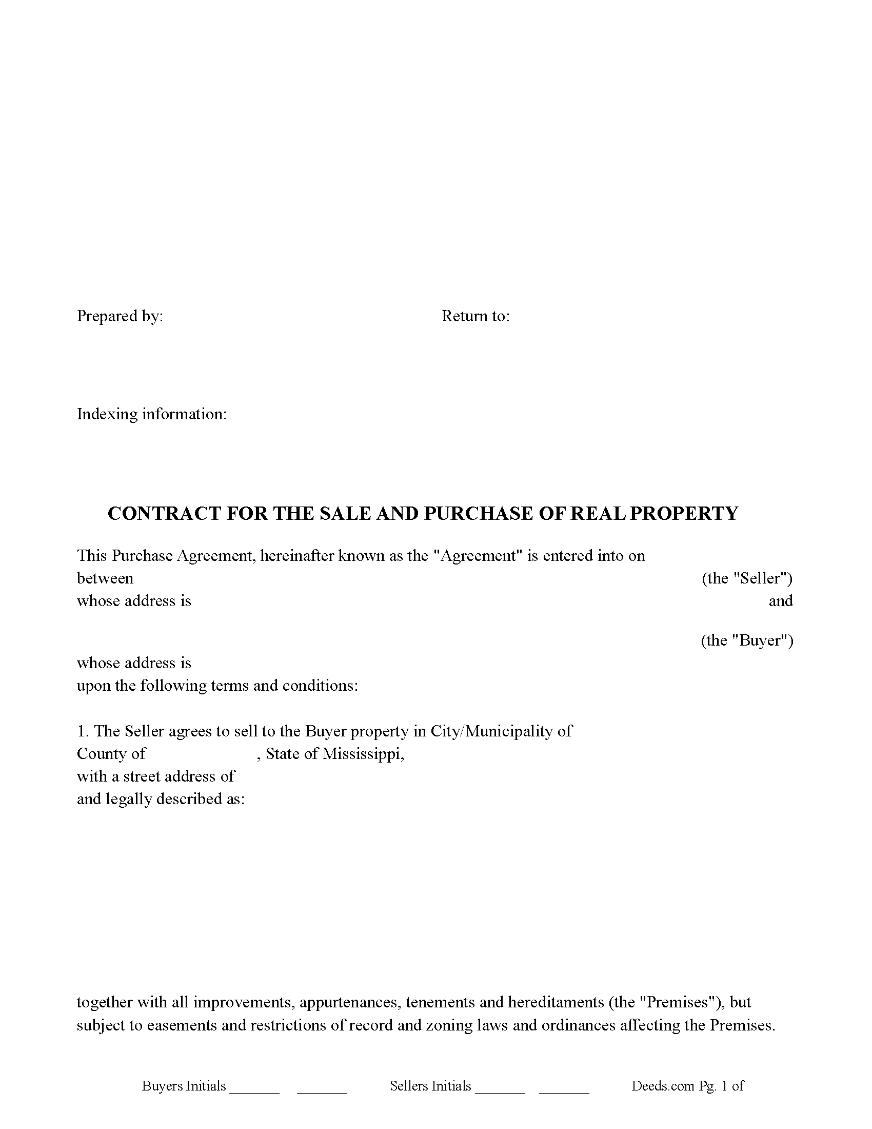 Contract for the Sale and Purchase Of Real Property Form