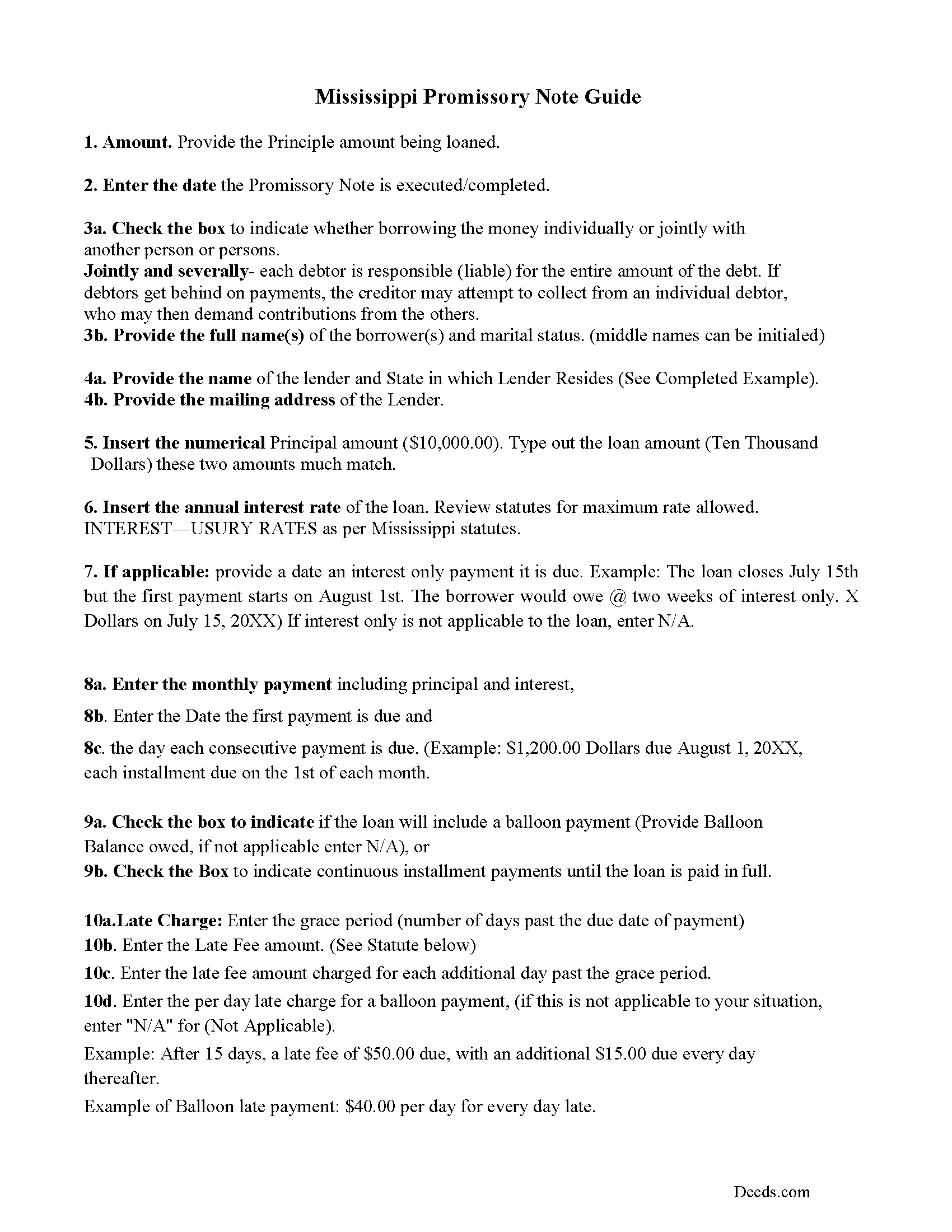 Promissory Note Guidelines