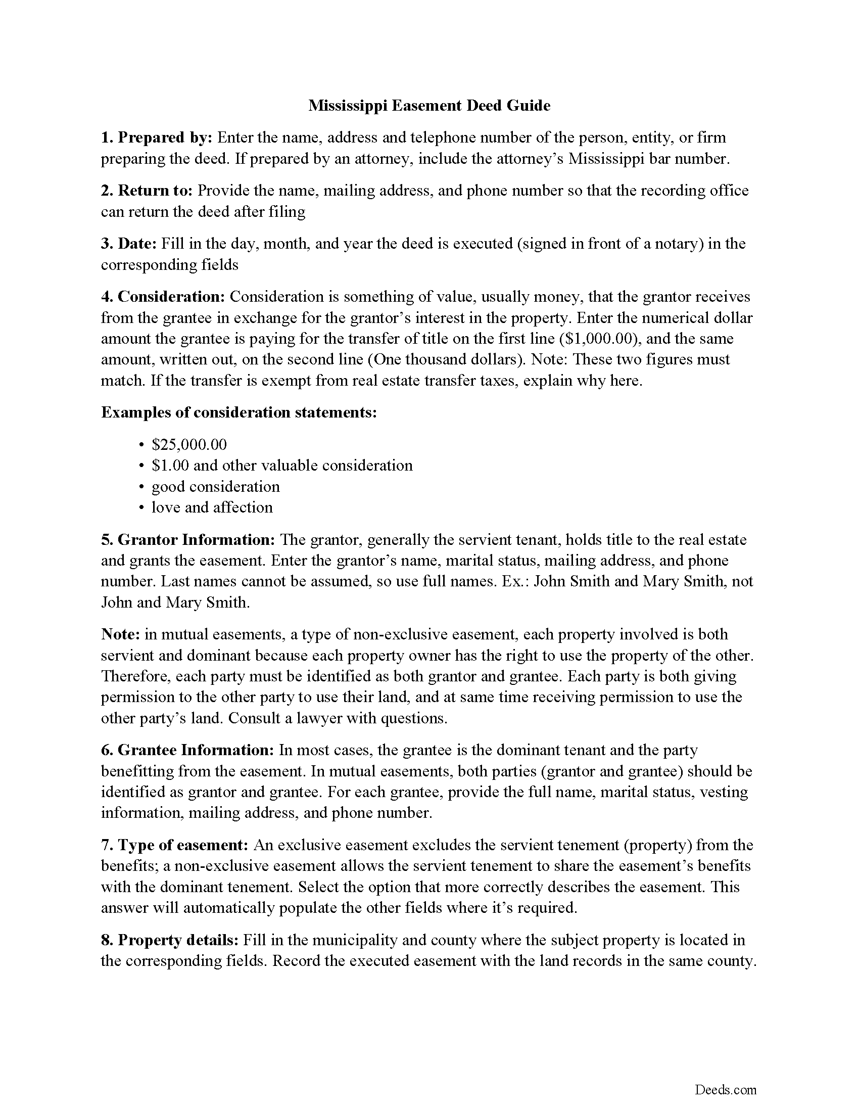 Alcorn County Easement Deed Guide
