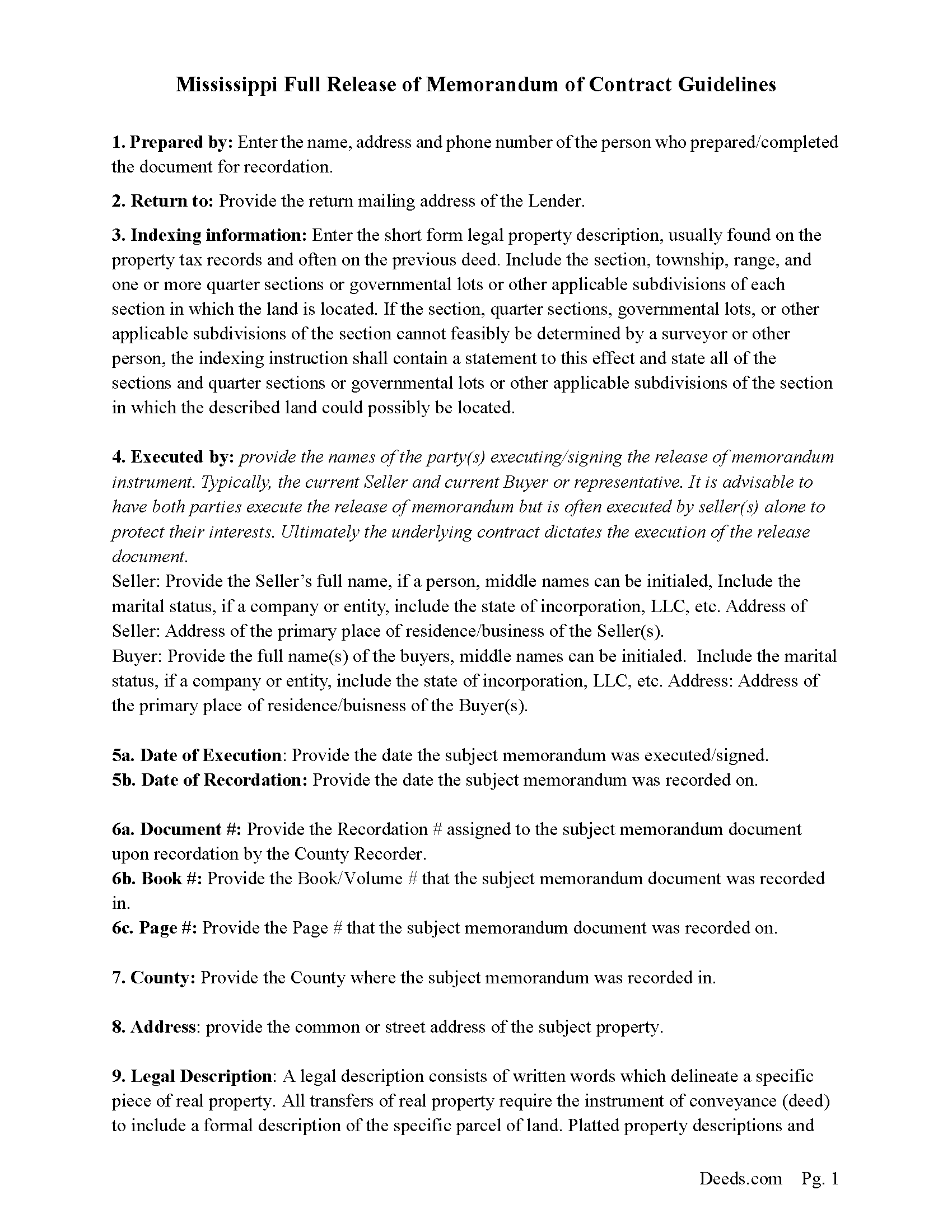 Hancock County Full Release of Memorandum of Contract Guide