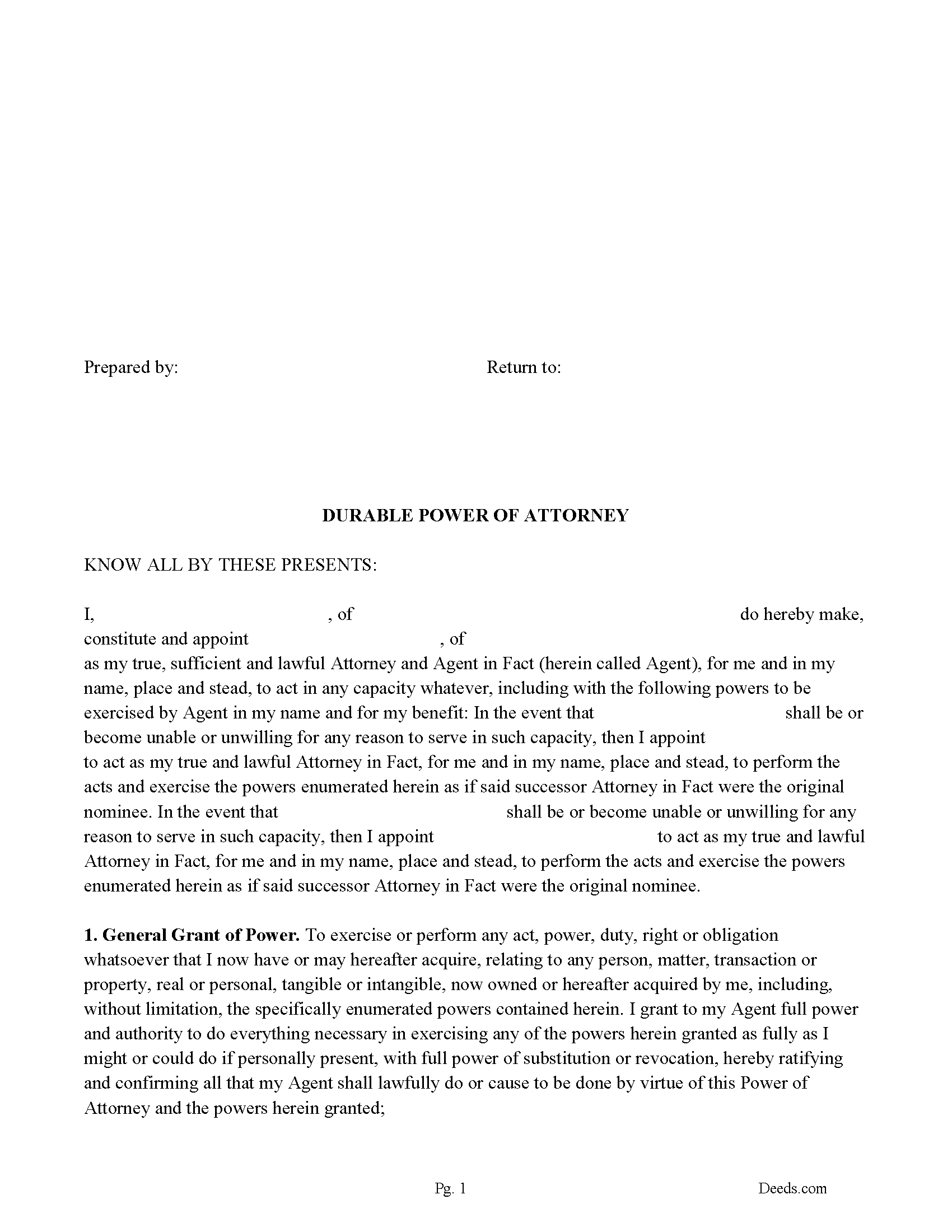 Lowndes County General Durable Power of Attorney Form