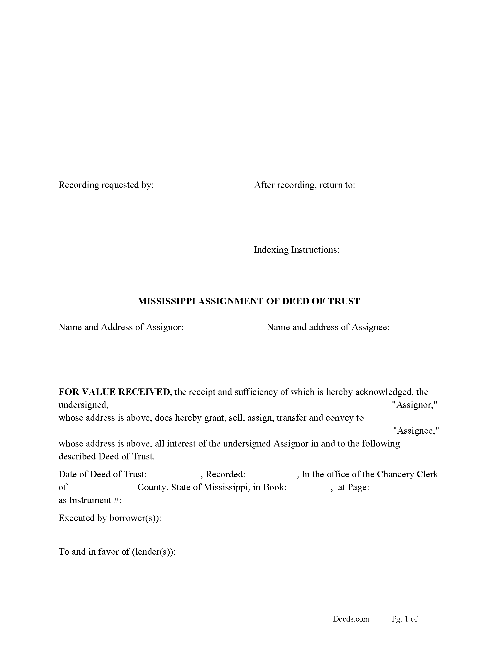 Mississippi Assignment of Deed of Trust Image