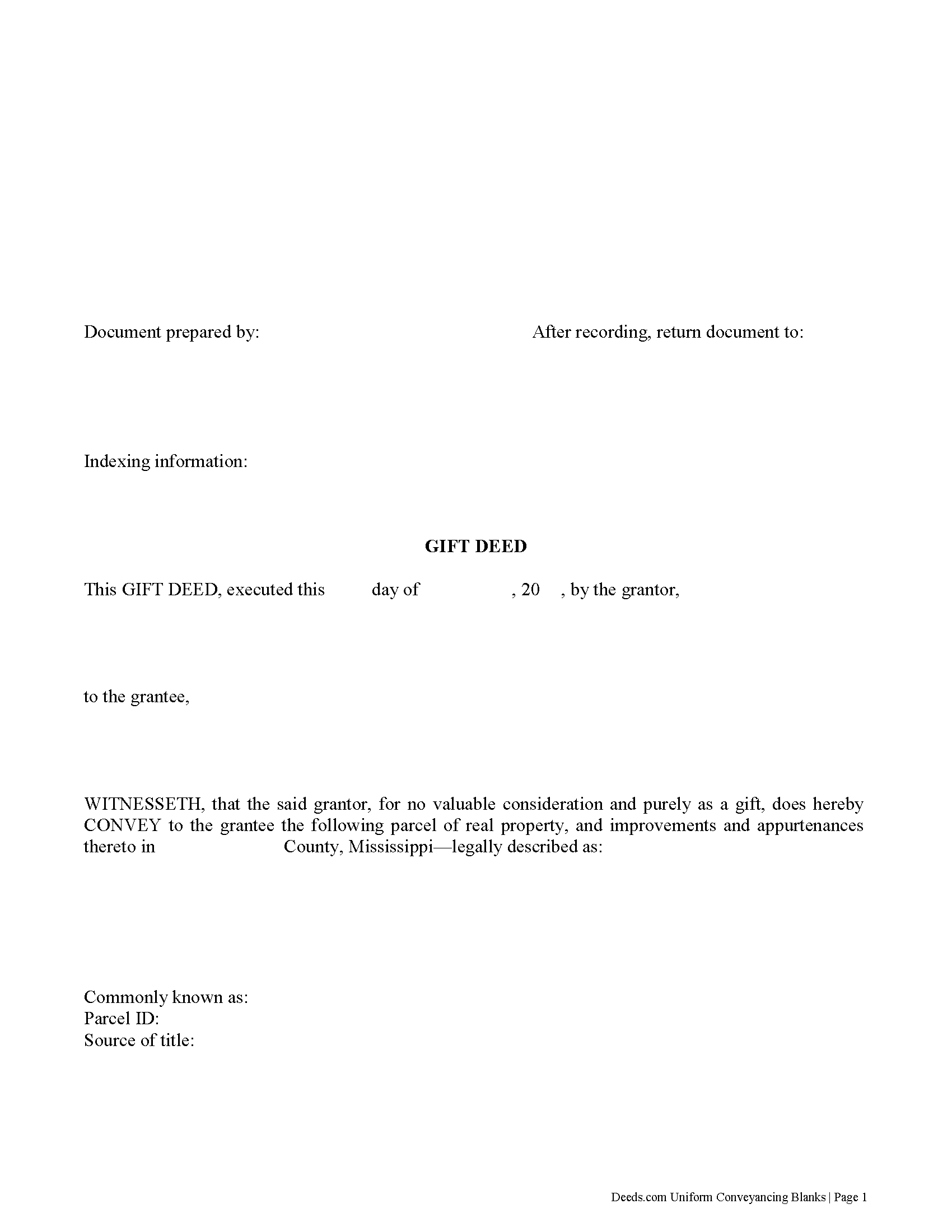 Mississippi Gift Deed Image