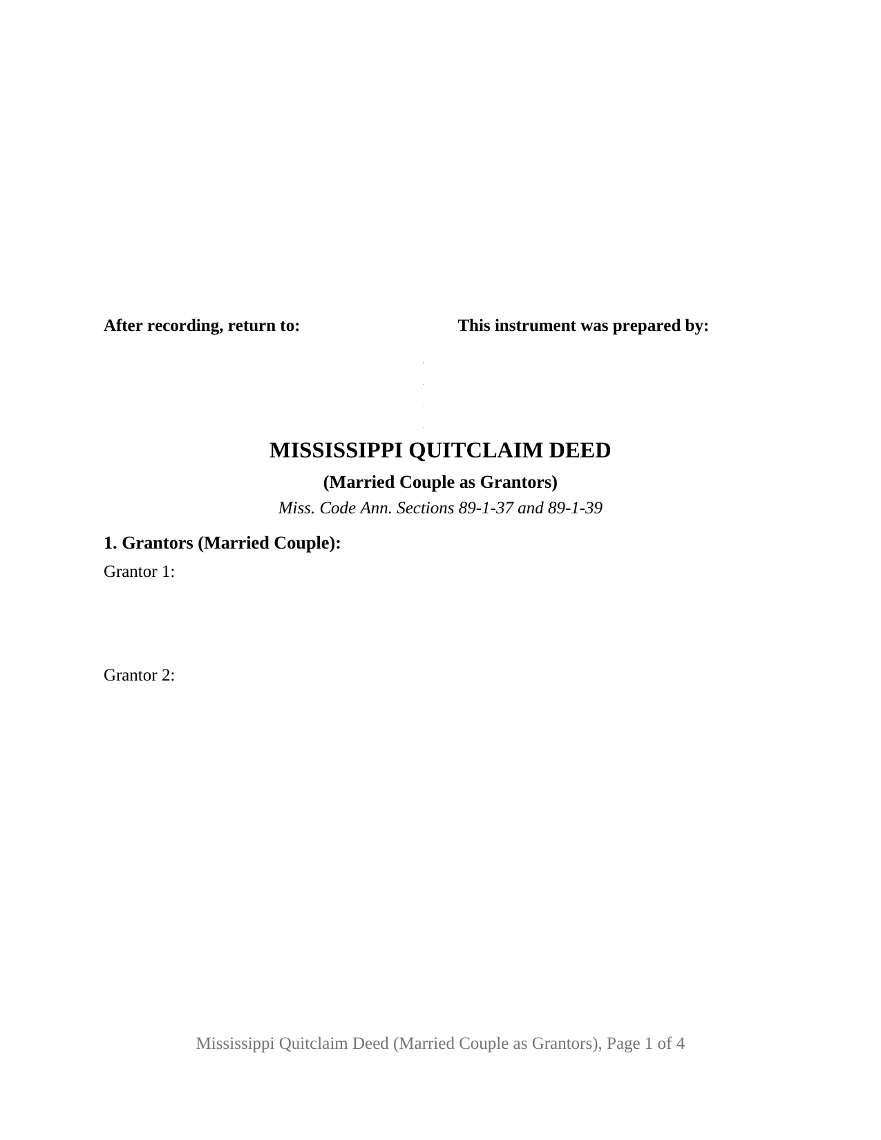 Mississippi Quitclaim Deed (Married Couple as Grantors)
