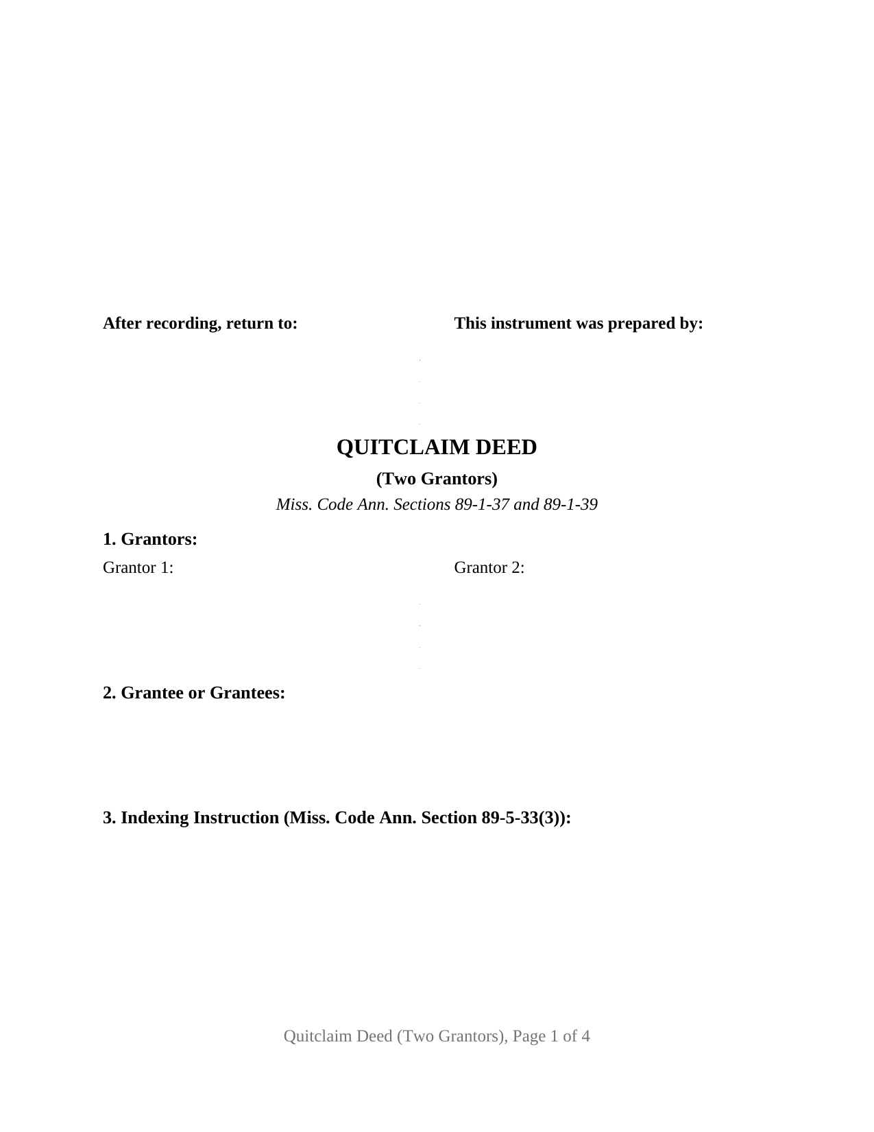 Mississippi Quitclaim Deed (Two Grantors)