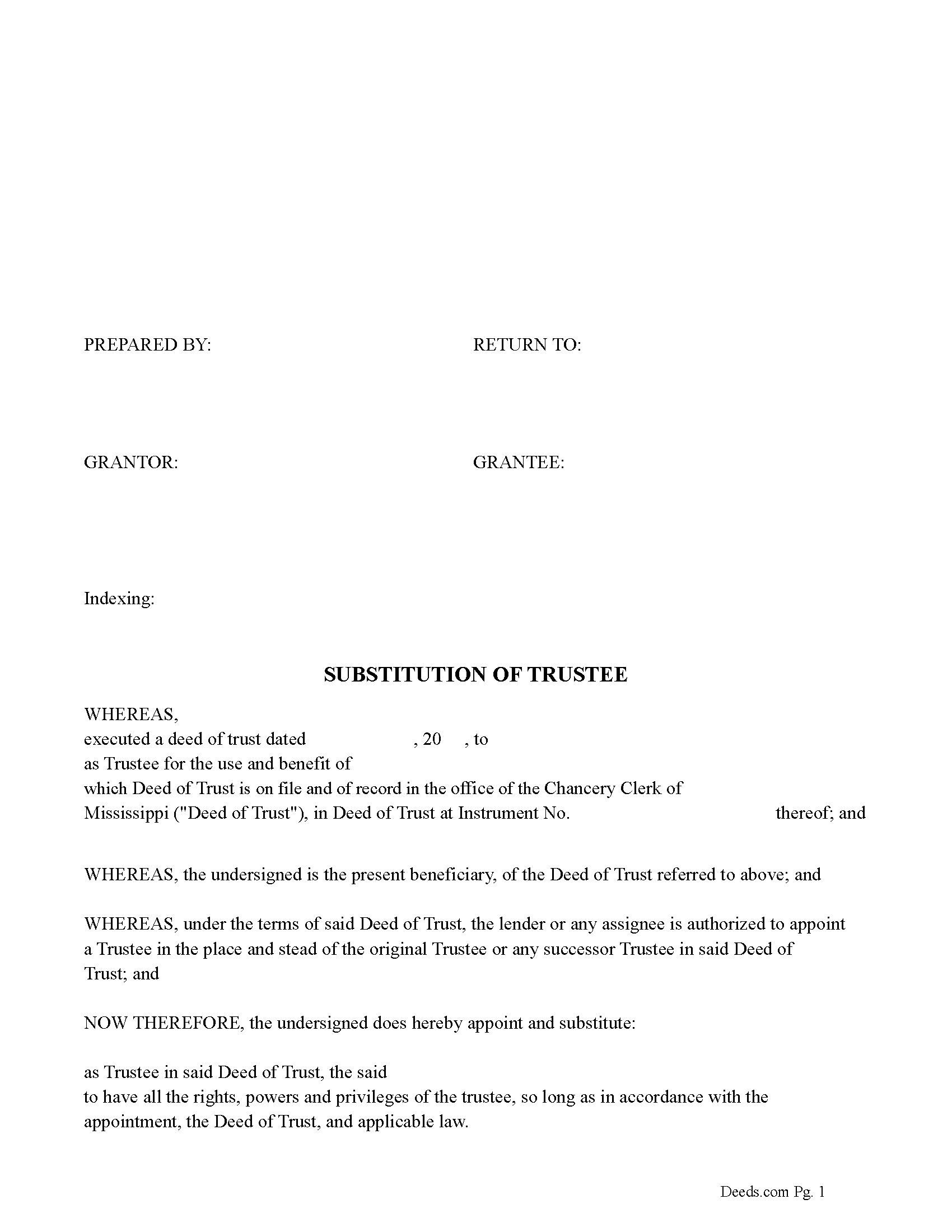 Mississippi Substitution of Trustee Image