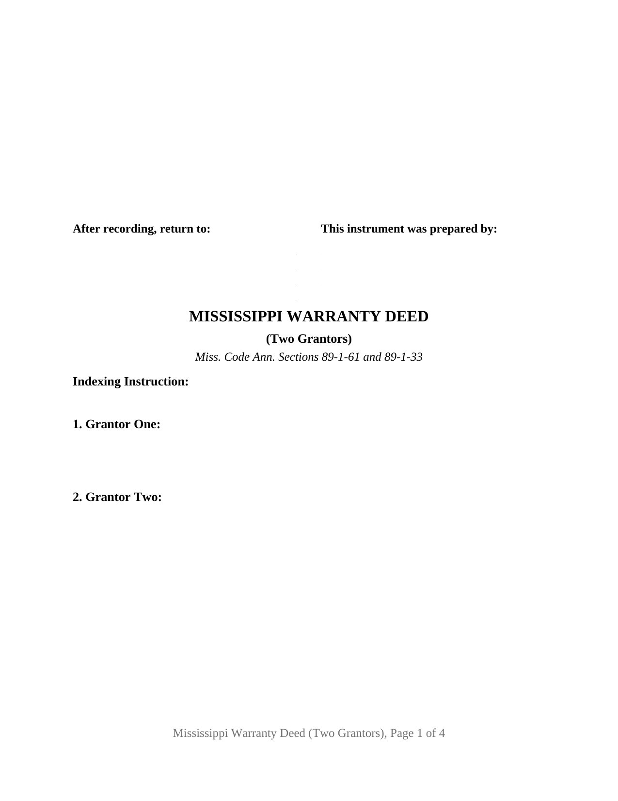 Mississippi Warranty Deed (Two Grantors)