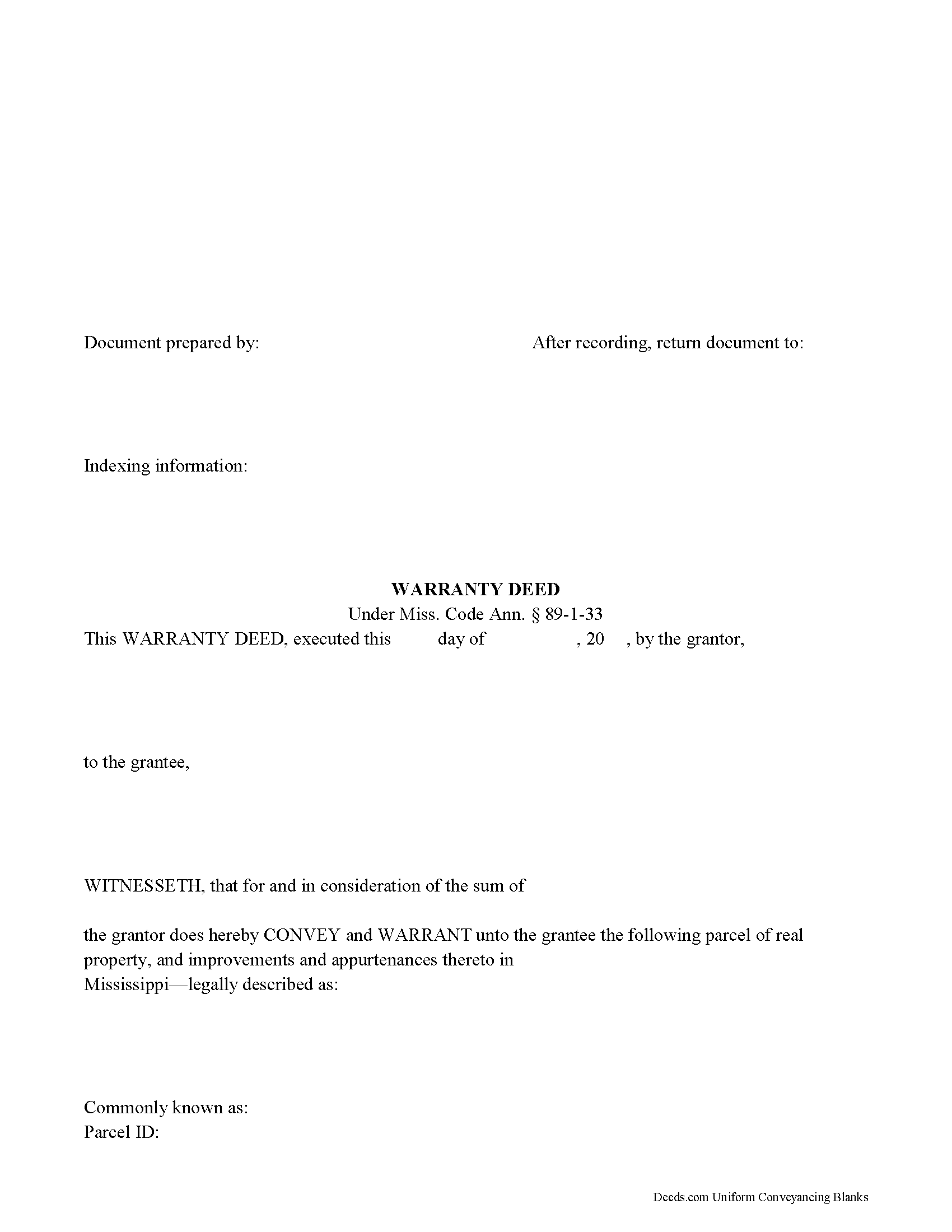 Mississippi Warranty Deed Image