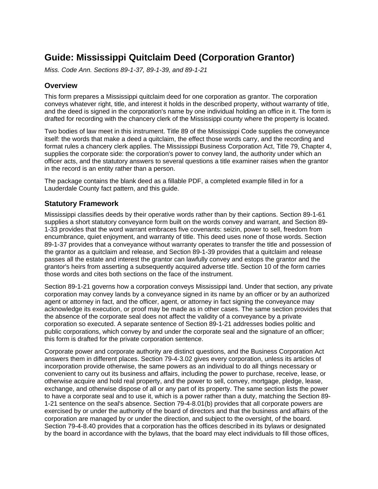Clay County Quitclaim Deed (Corporation Grantor) Guide