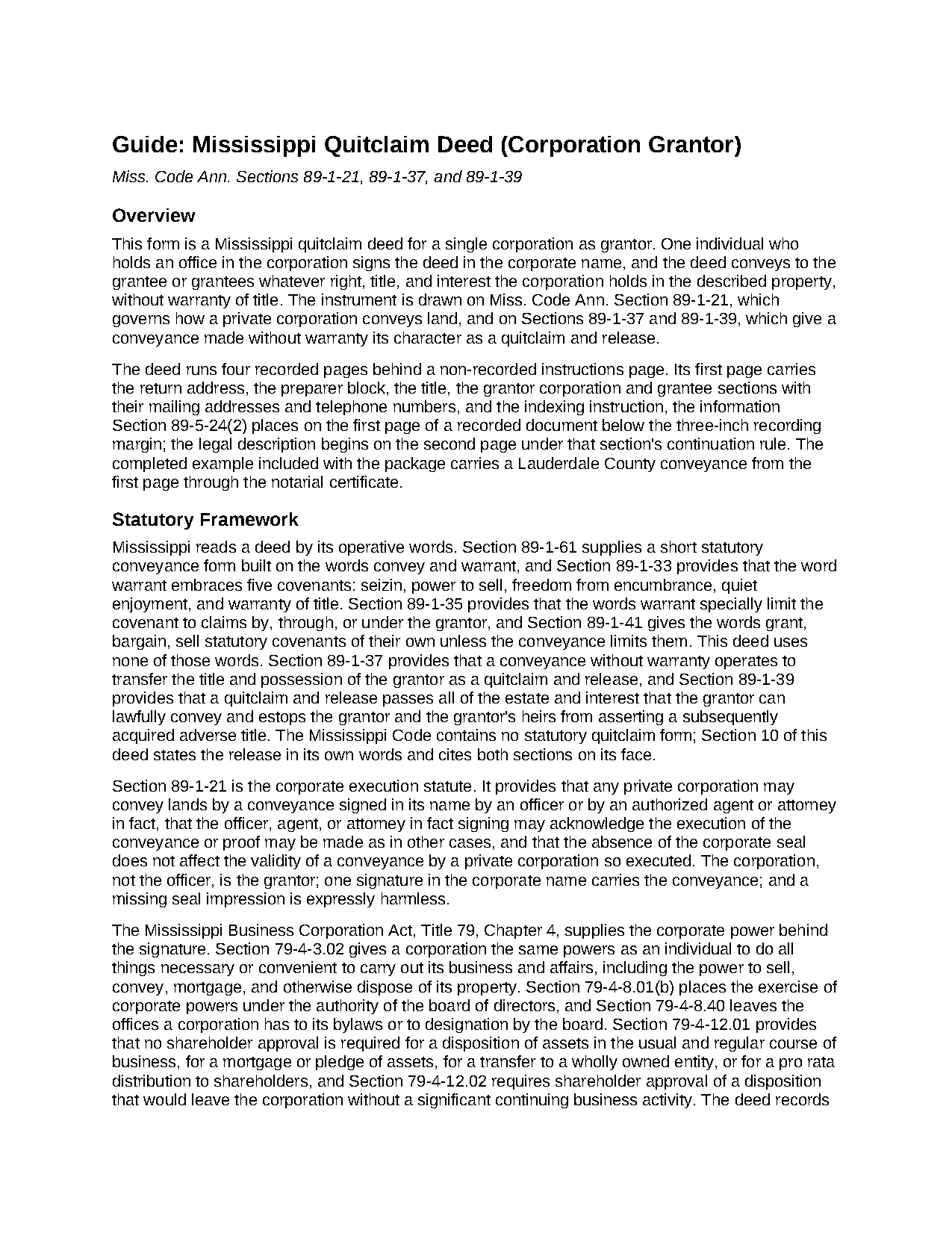 Warren County Quitclaim Deed (Corporation Grantor) Guide