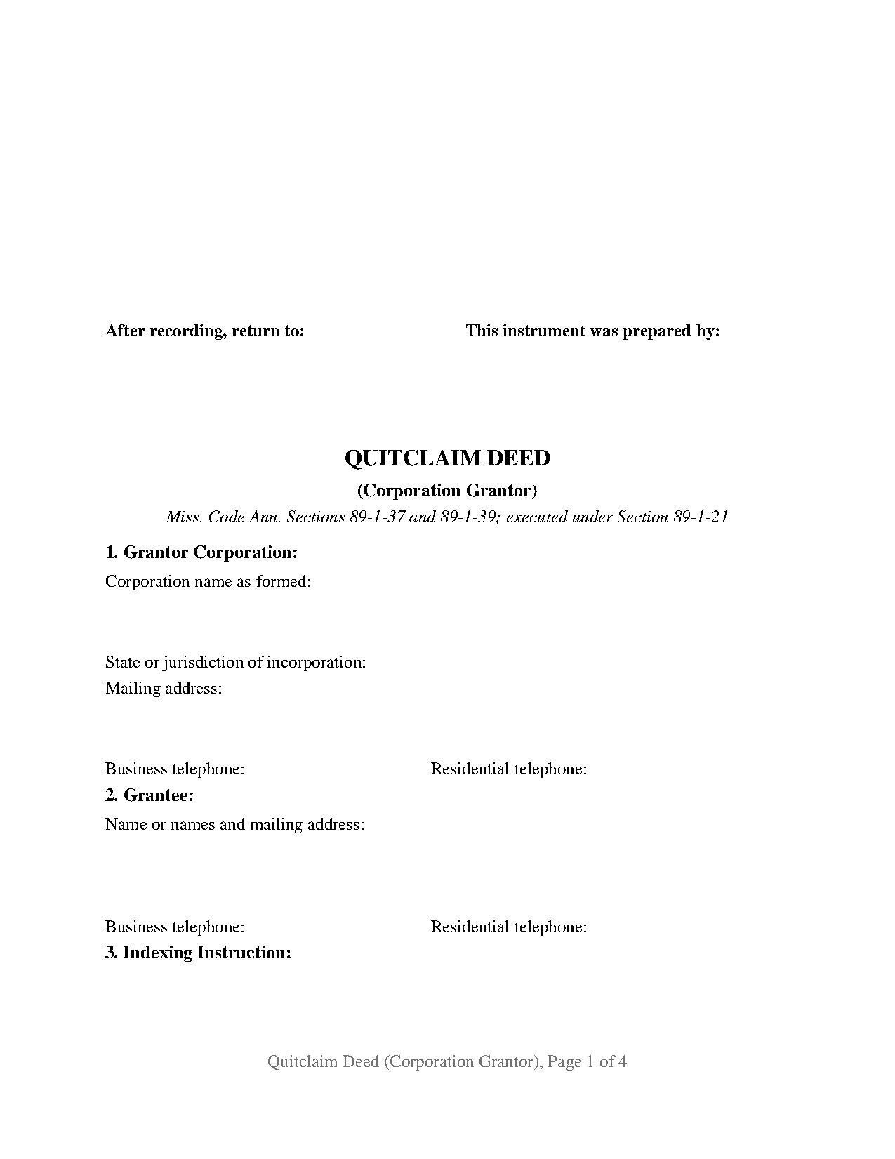 Warren County Quitclaim Deed (Corporation Grantor) Form