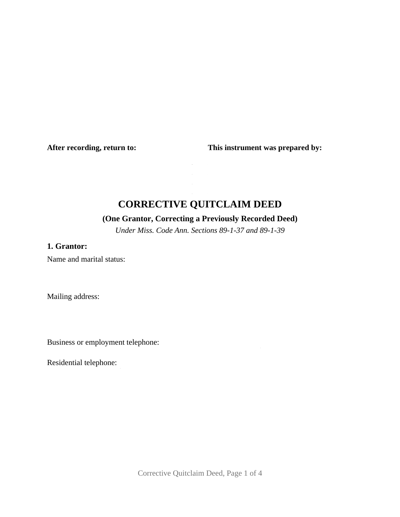 Holmes County Quitclaim Deed (Corrective) Form