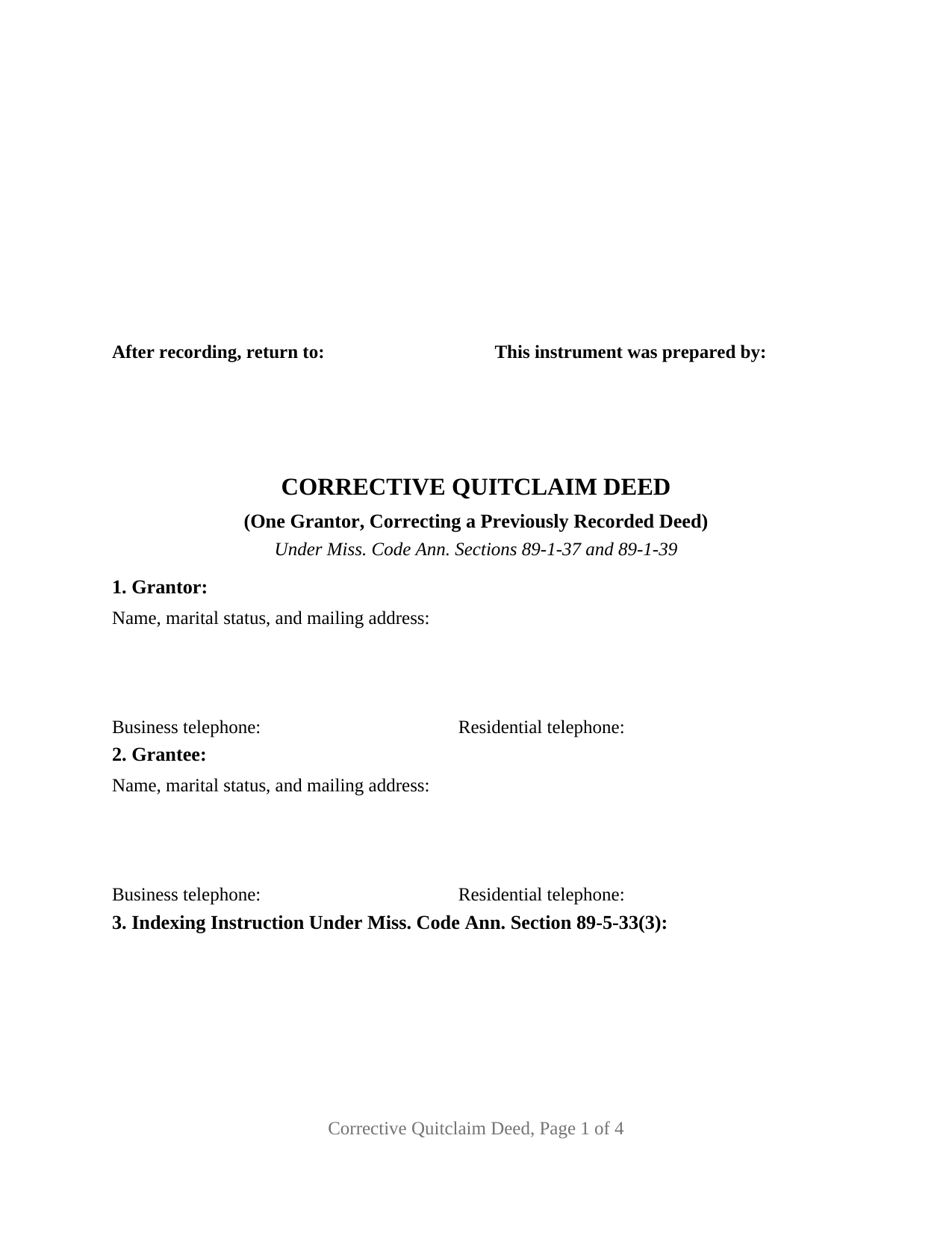 Clay County Quitclaim Deed (Corrective) Form